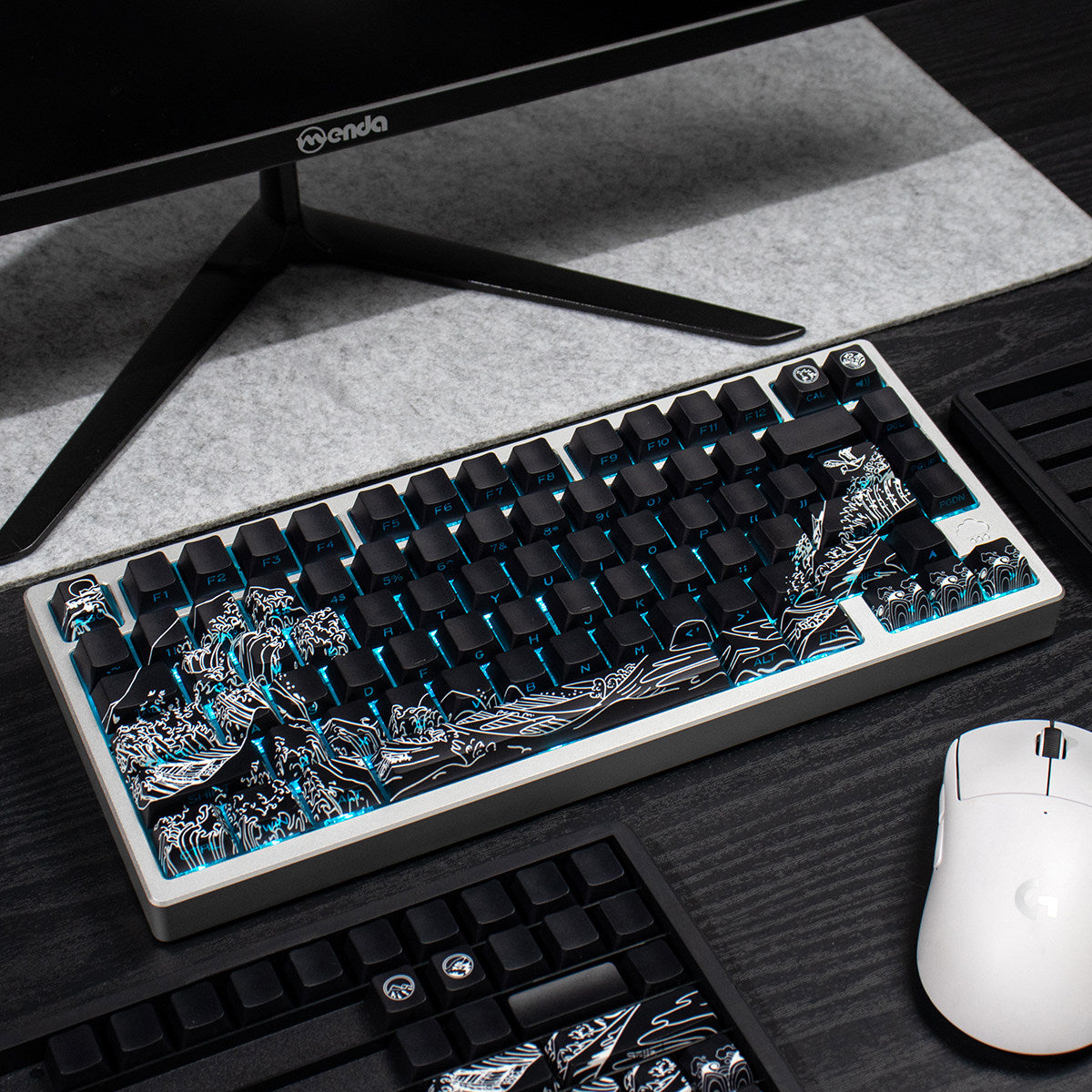 Ukiyo-e Theme Side-Lit Shine Through Keycaps White Red Black keycaps