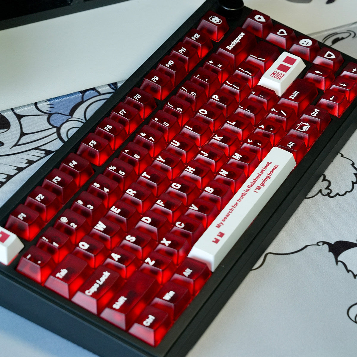 Frosted Translucent Red PBT keycaps - Diykeycap