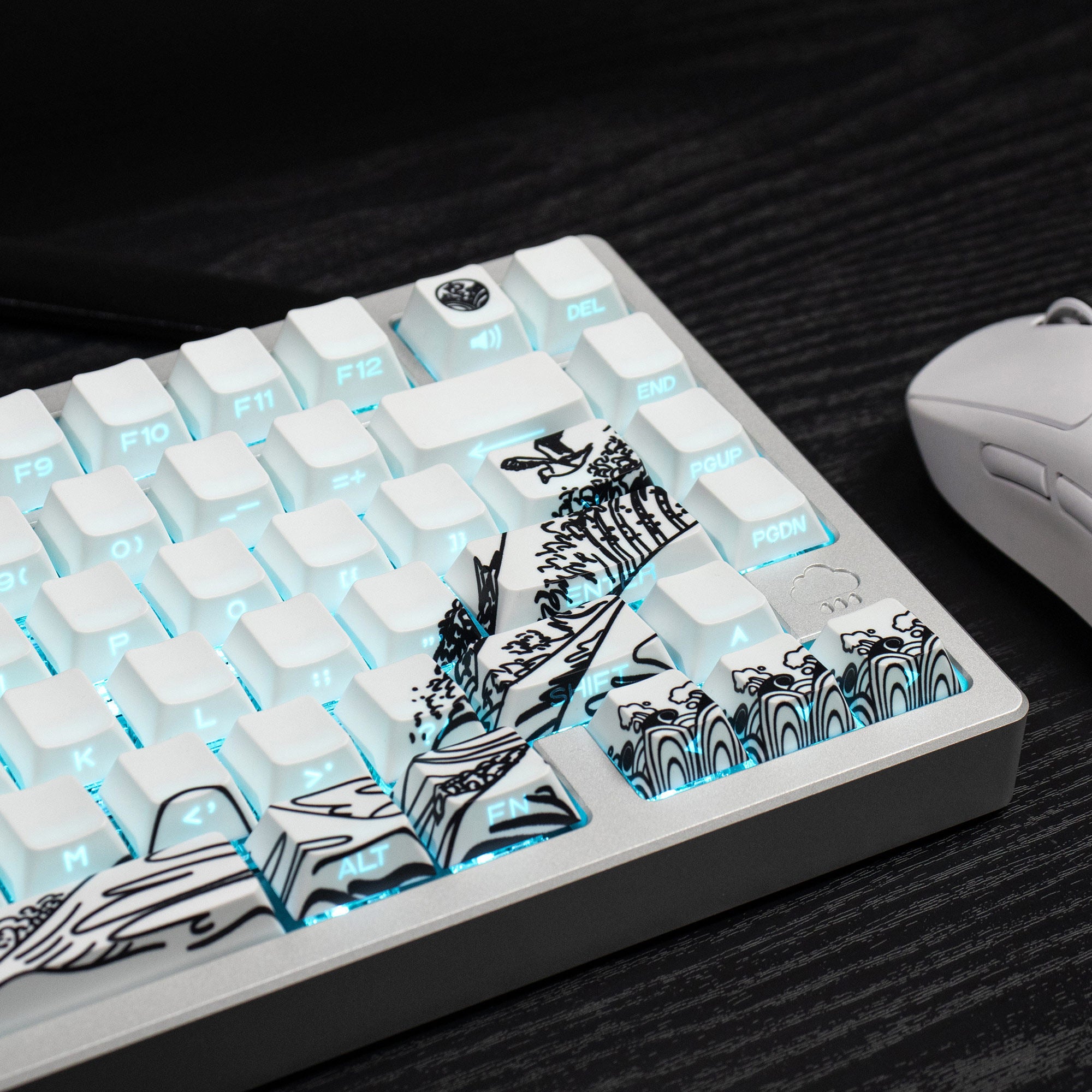 Ukiyo-e Theme Side-Lit Shine Through Keycaps White Red Black keycaps