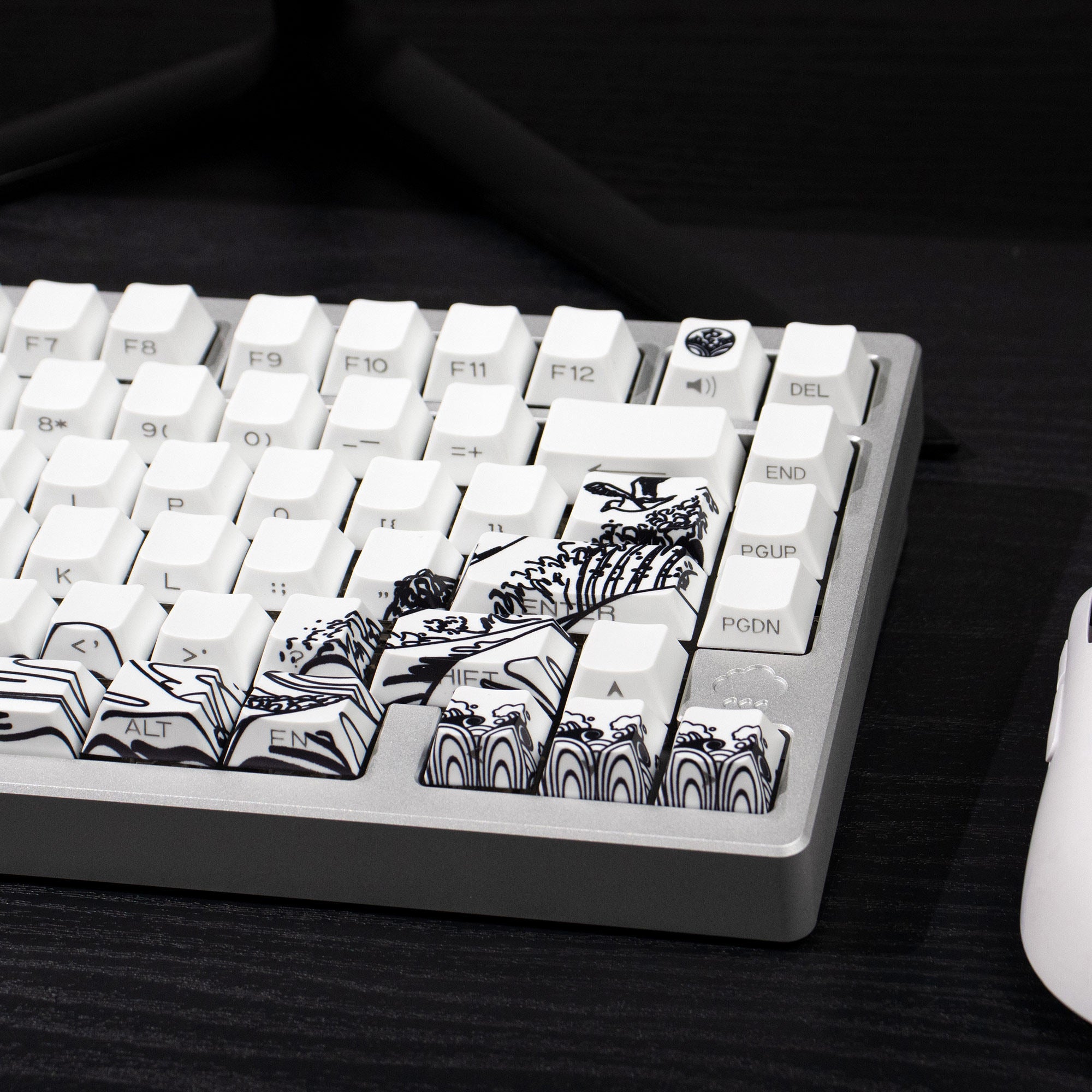 Ukiyo-e Theme Side-Lit Shine Through Keycaps White Red Black keycaps