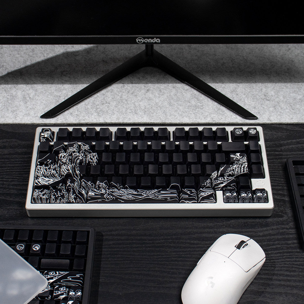 Ukiyo-e Theme Side-Lit Shine Through Keycaps White Red Black keycaps