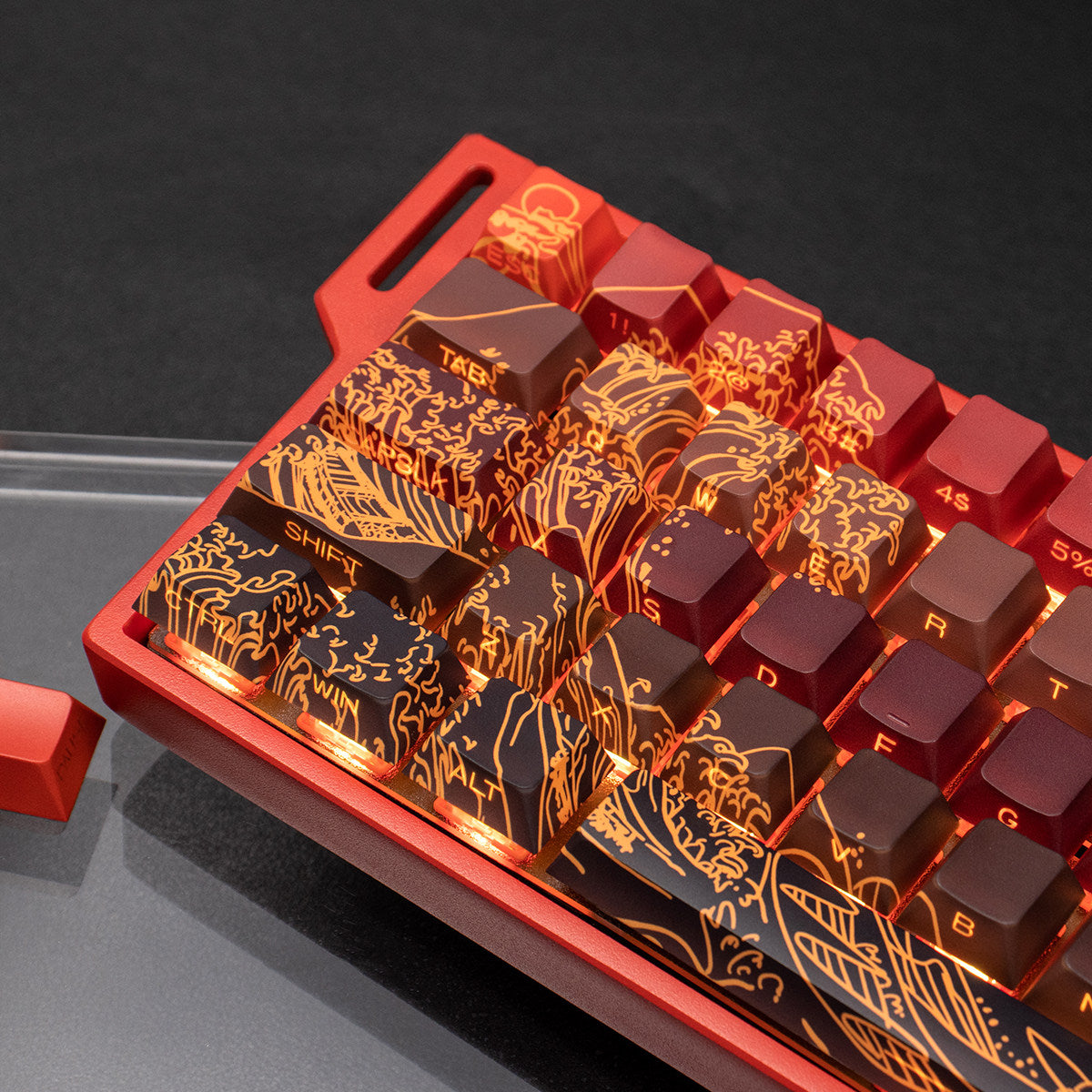 Ukiyo-e Theme Side-Lit Shine Through Keycaps White Red Black keycaps