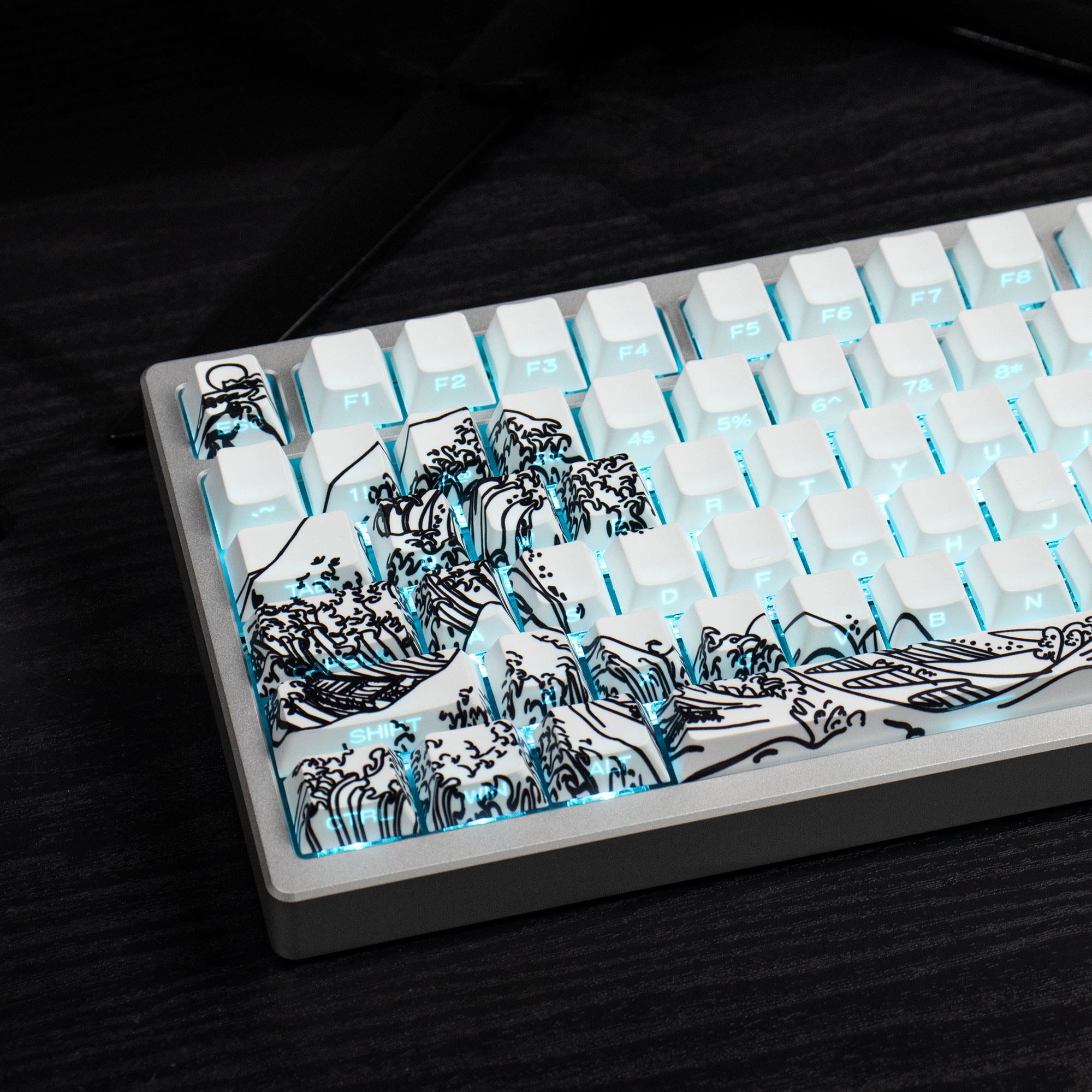 Ukiyo-e Theme Side-Lit Shine Through Keycaps White Red Black keycaps