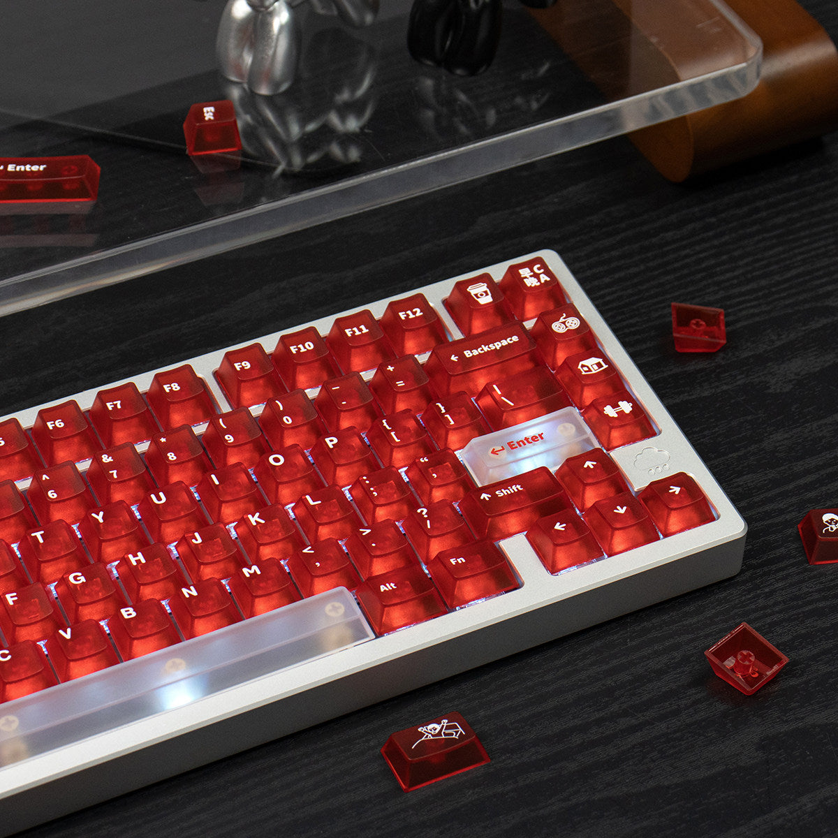 Frosted Translucent Red PBT keycaps - Diykeycap