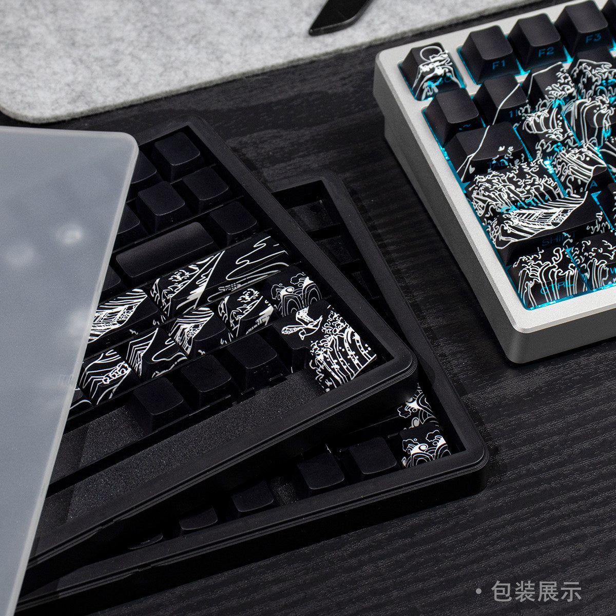 Ukiyo-e Theme Side-Lit Shine Through Keycaps White Red Black keycaps