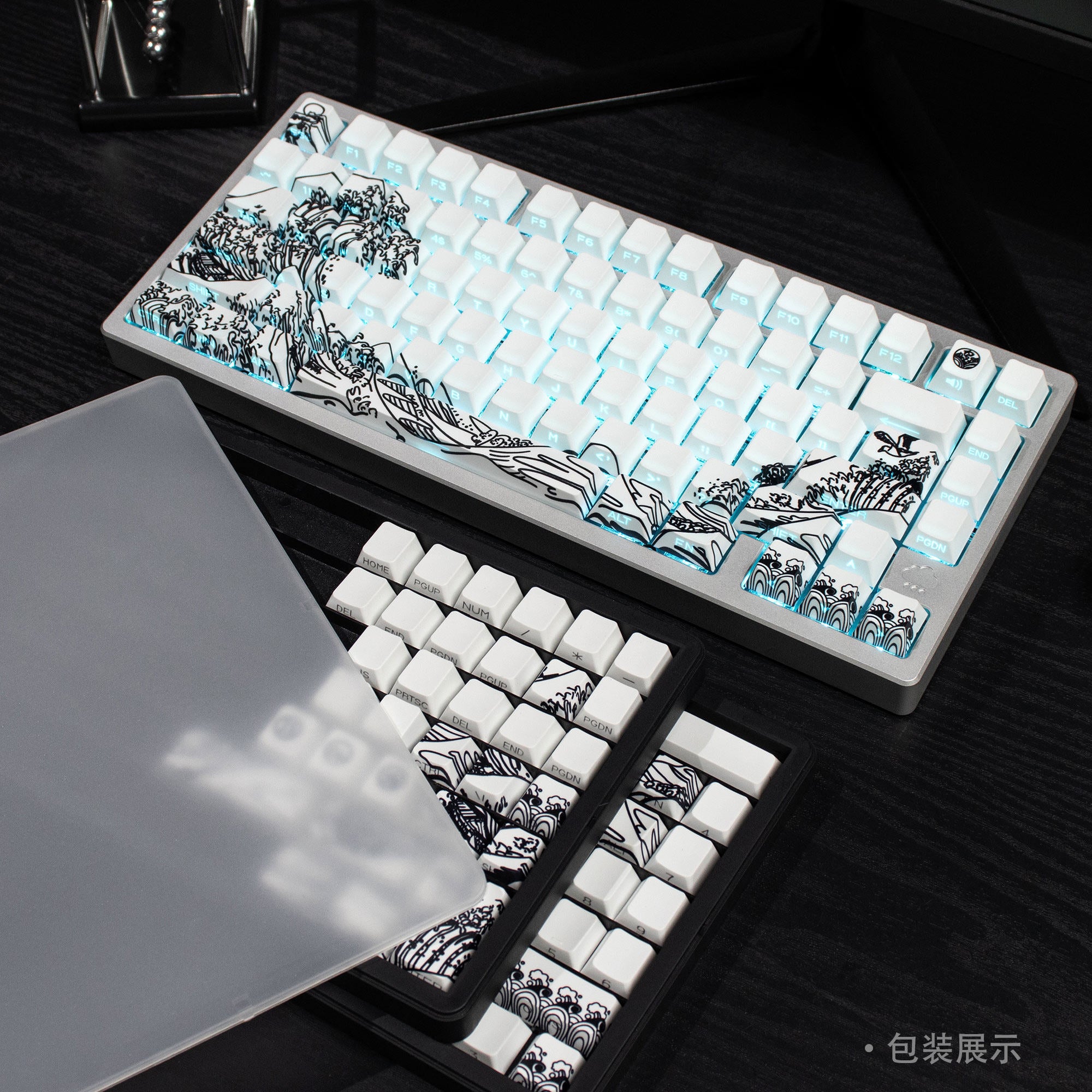 Ukiyo-e Theme Side-Lit Shine Through Keycaps White Red Black keycaps
