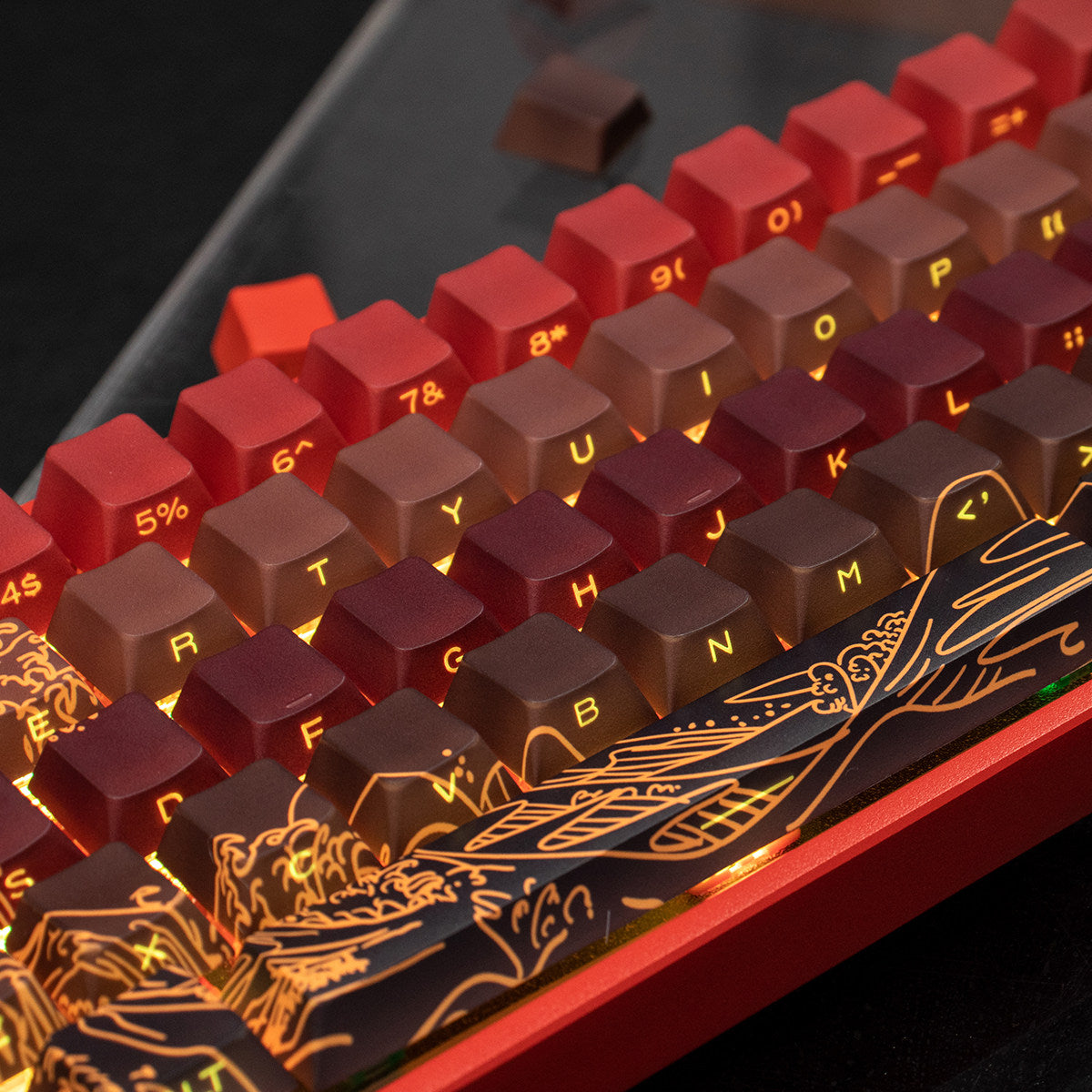 Ukiyo-e Theme Side-Lit Shine Through Keycaps White Red Black keycaps