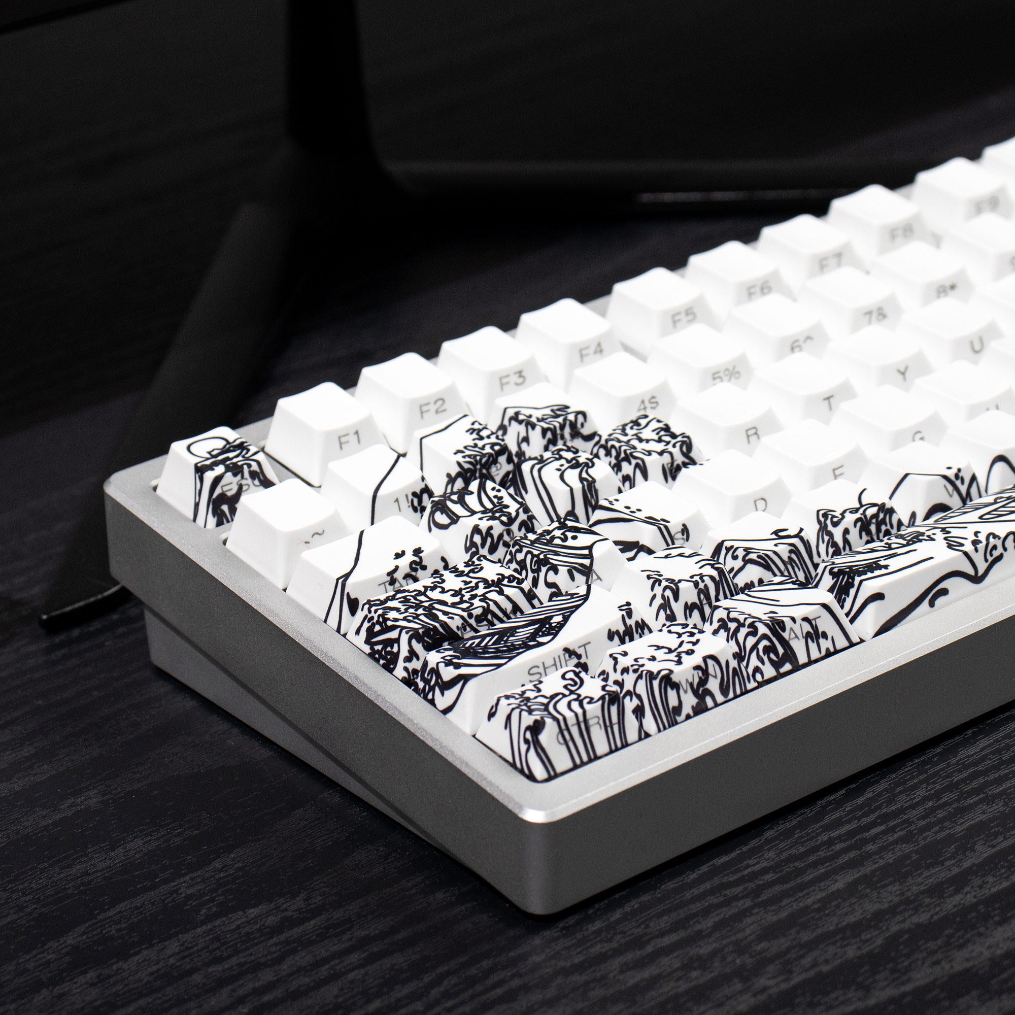 Ukiyo-e Theme Side-Lit Shine Through Keycaps White Red Black keycaps