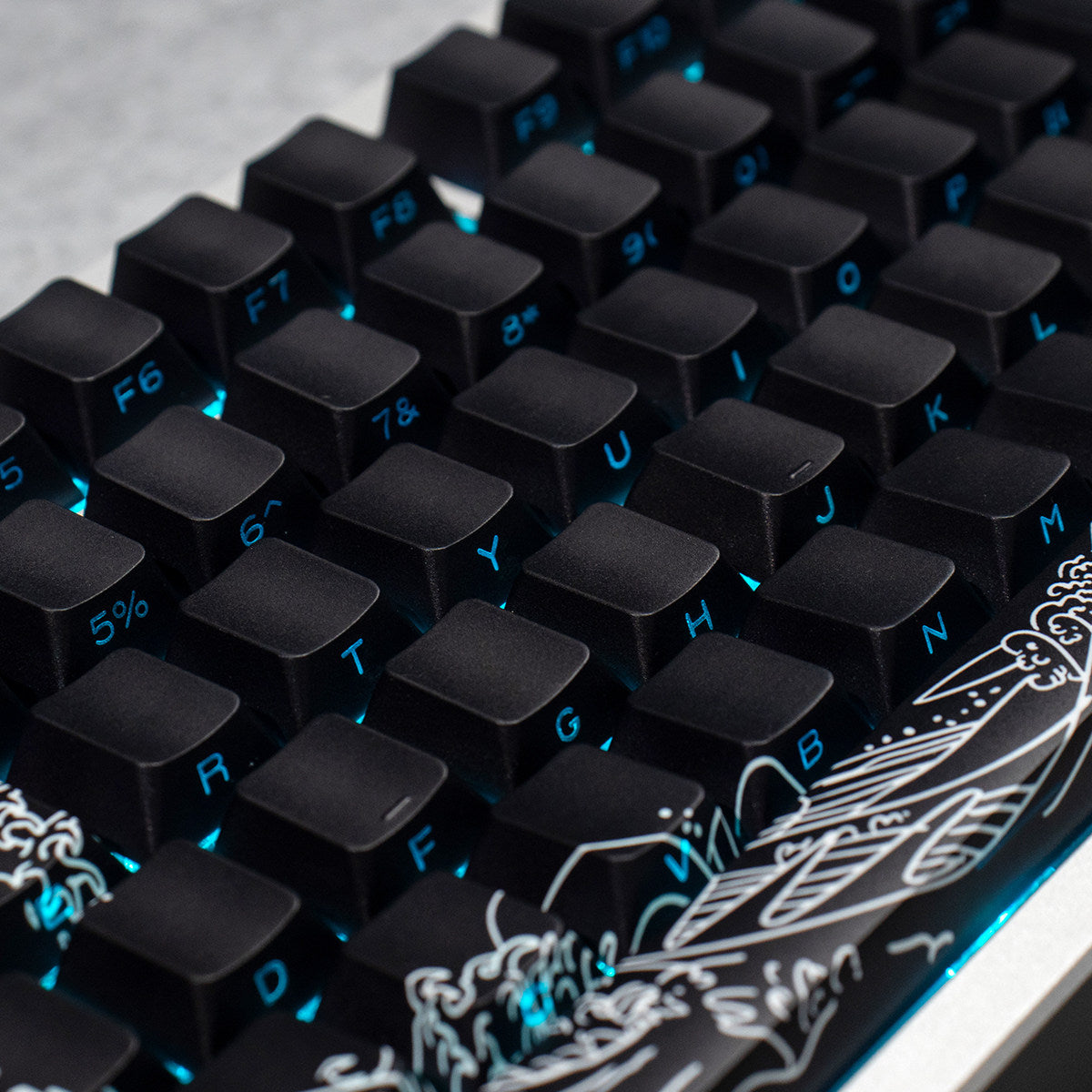 Ukiyo-e Theme Side-Lit Shine Through Keycaps White Red Black keycaps