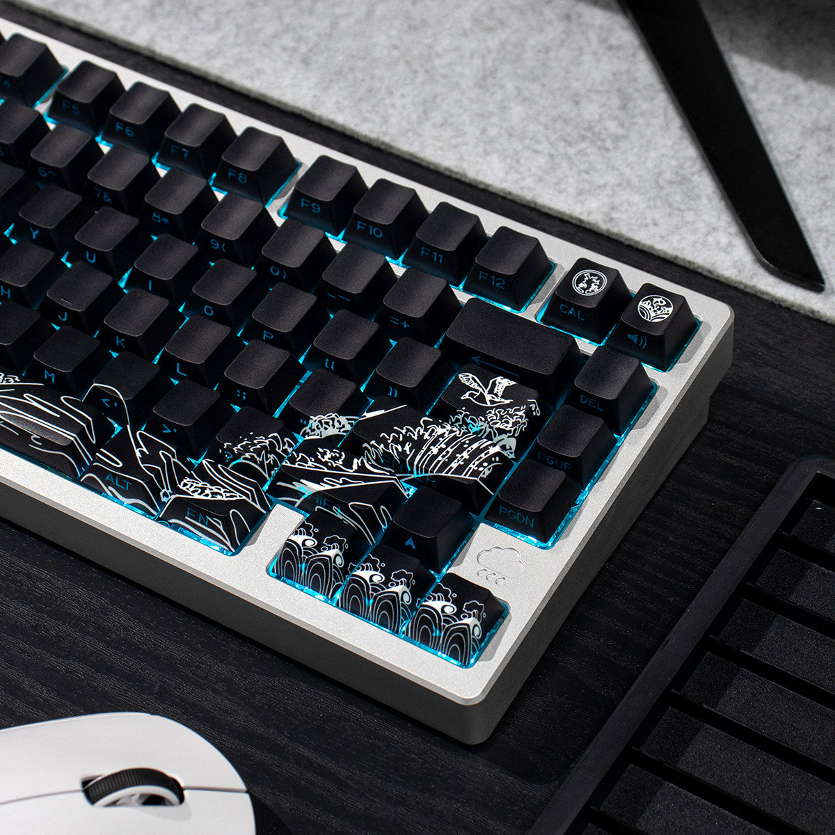 Ukiyo-e Theme Side-Lit Shine Through Keycaps White Red Black keycaps