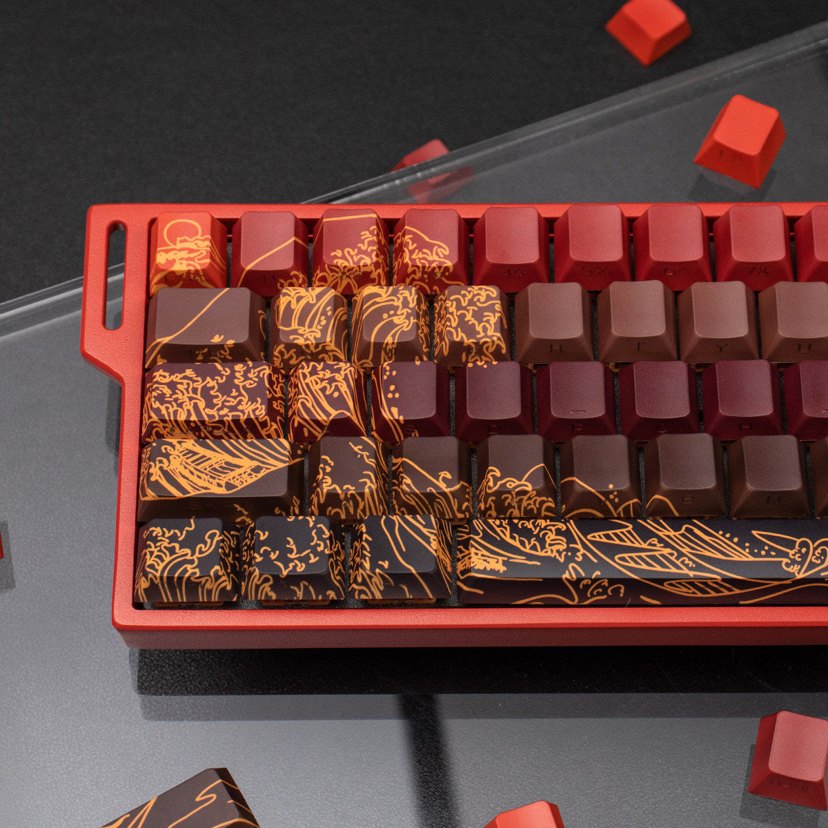 Ukiyo-e Theme Side-Lit Shine Through Keycaps White Red Black keycaps