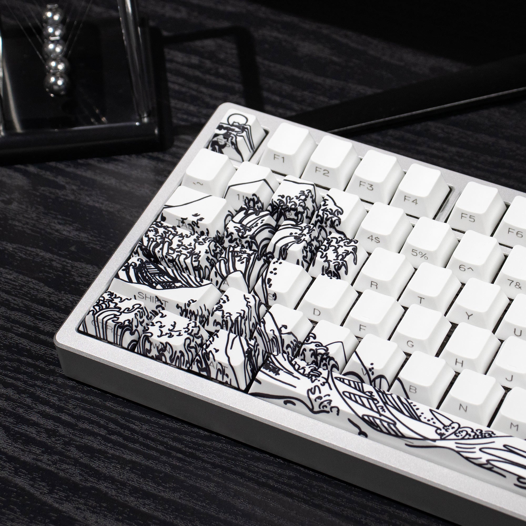 Ukiyo-e Theme Side-Lit Shine Through Keycaps White Red Black keycaps