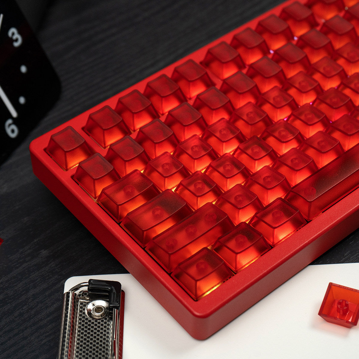 Frosted Translucent Red PBT keycaps - Diykeycap