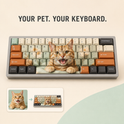 Pet photo uploaded and printed across a custom keycap set