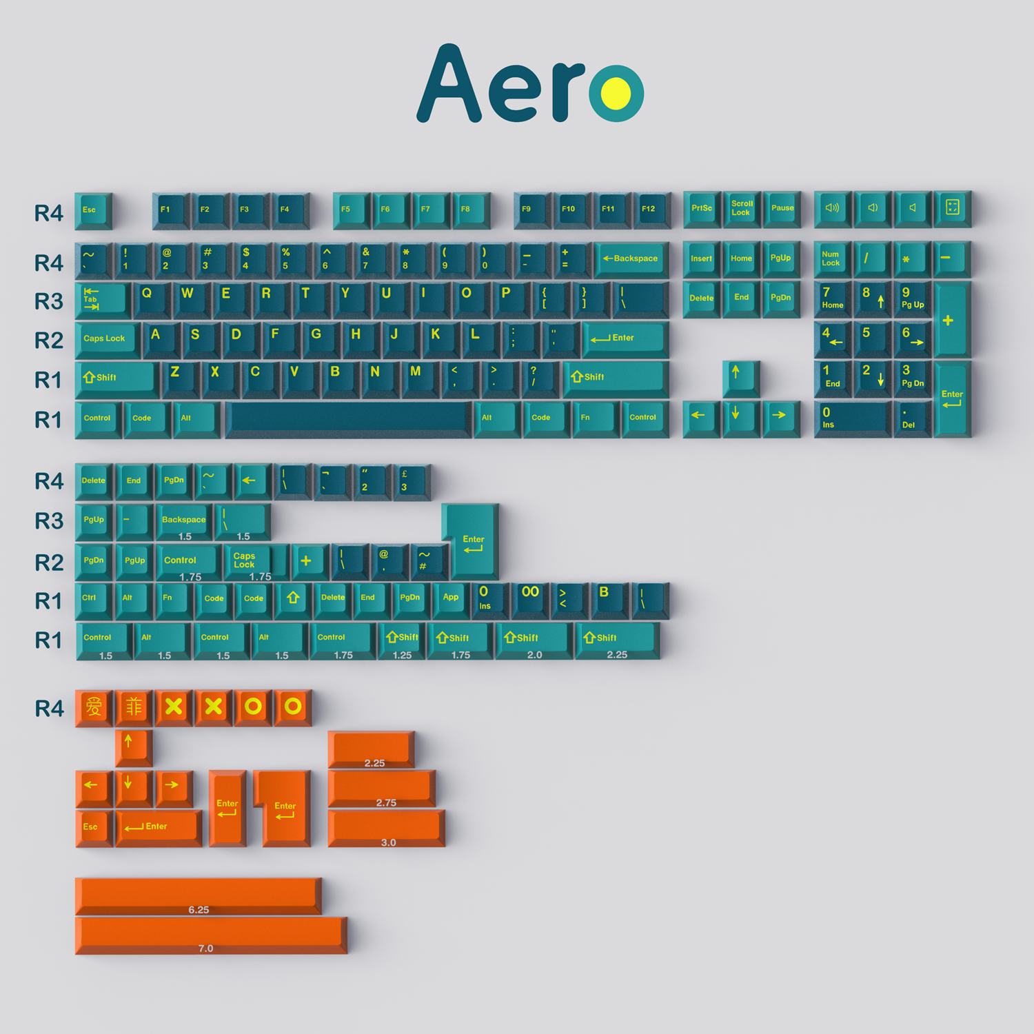 171 key ABS Double Shot Marrs Green/Aero Keycaps - Diykeycap