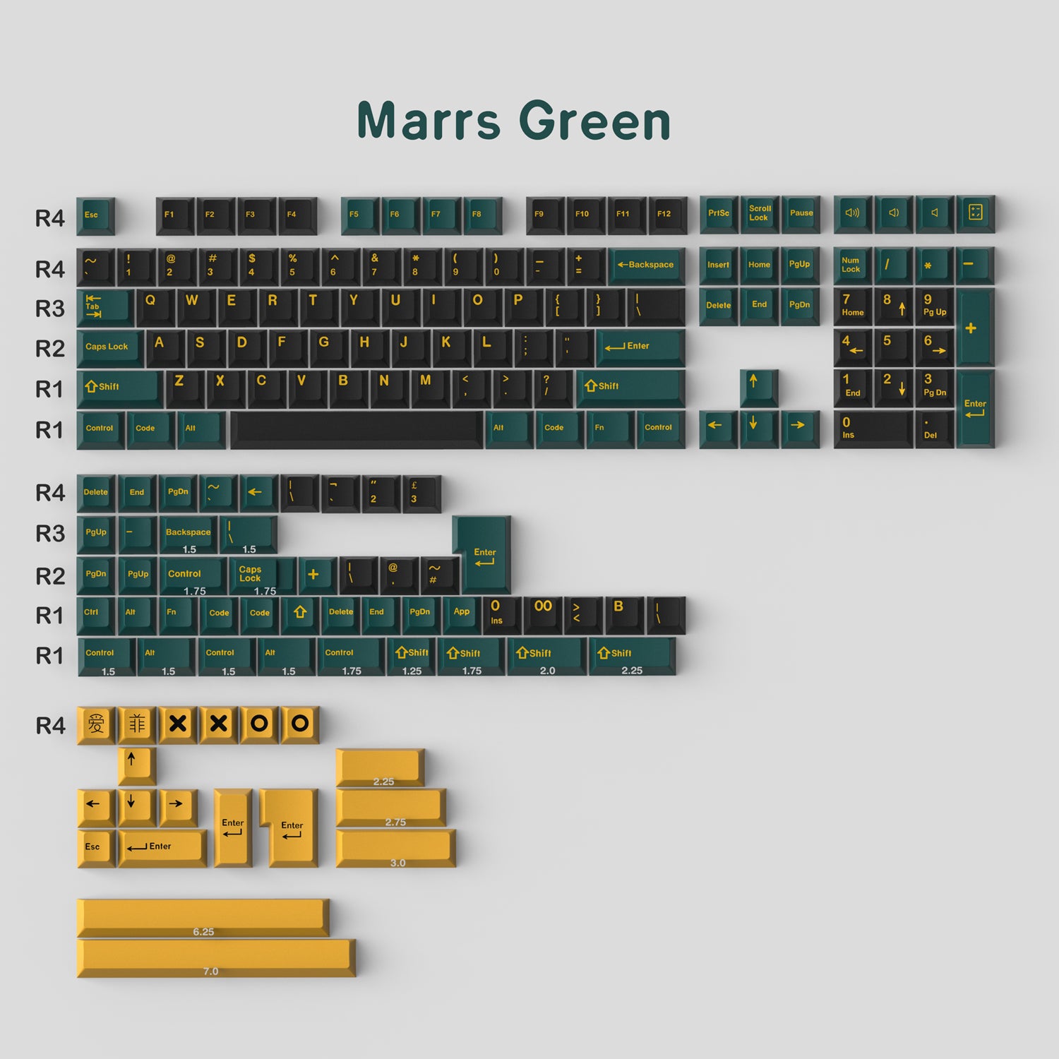 171 key ABS Double Shot Marrs Green/Aero Keycaps - Diykeycap