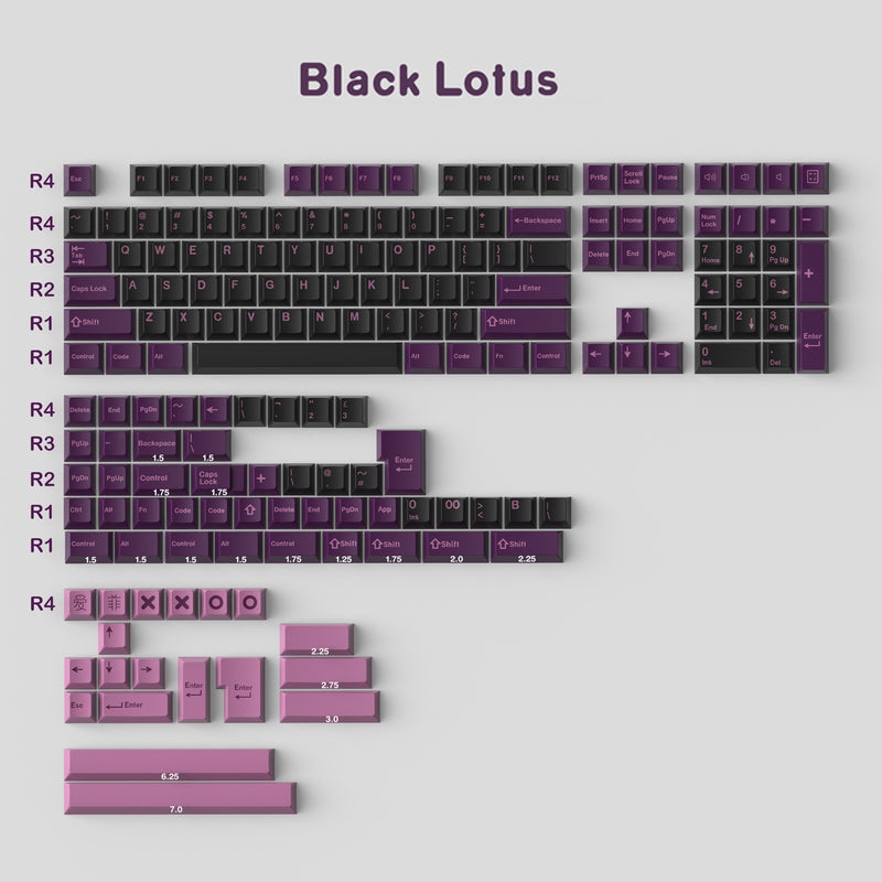 171 keys ABS Double Shot Black Lotus Keycaps - Diykeycap