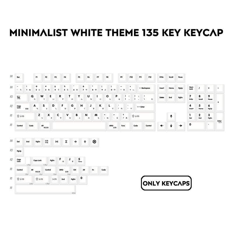PBT 135 Keys Cherry Profile DYE-Sub Japanese Keycap Minimalist White Theme Minimalist Style Suitable For Mechanical Keyboard - Diykeycap