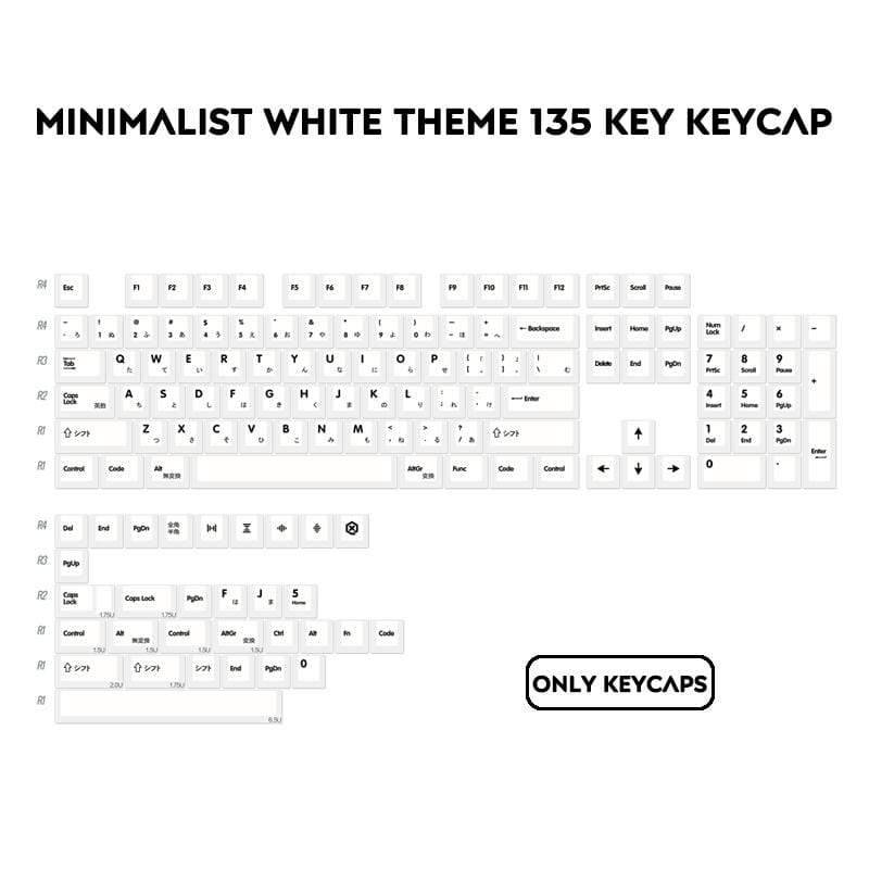 PBT 135 Keys Cherry Profile DYE-Sub Japanese Keycap Minimalist White Theme Minimalist Style Suitable For Mechanical Keyboard - Diykeycap
