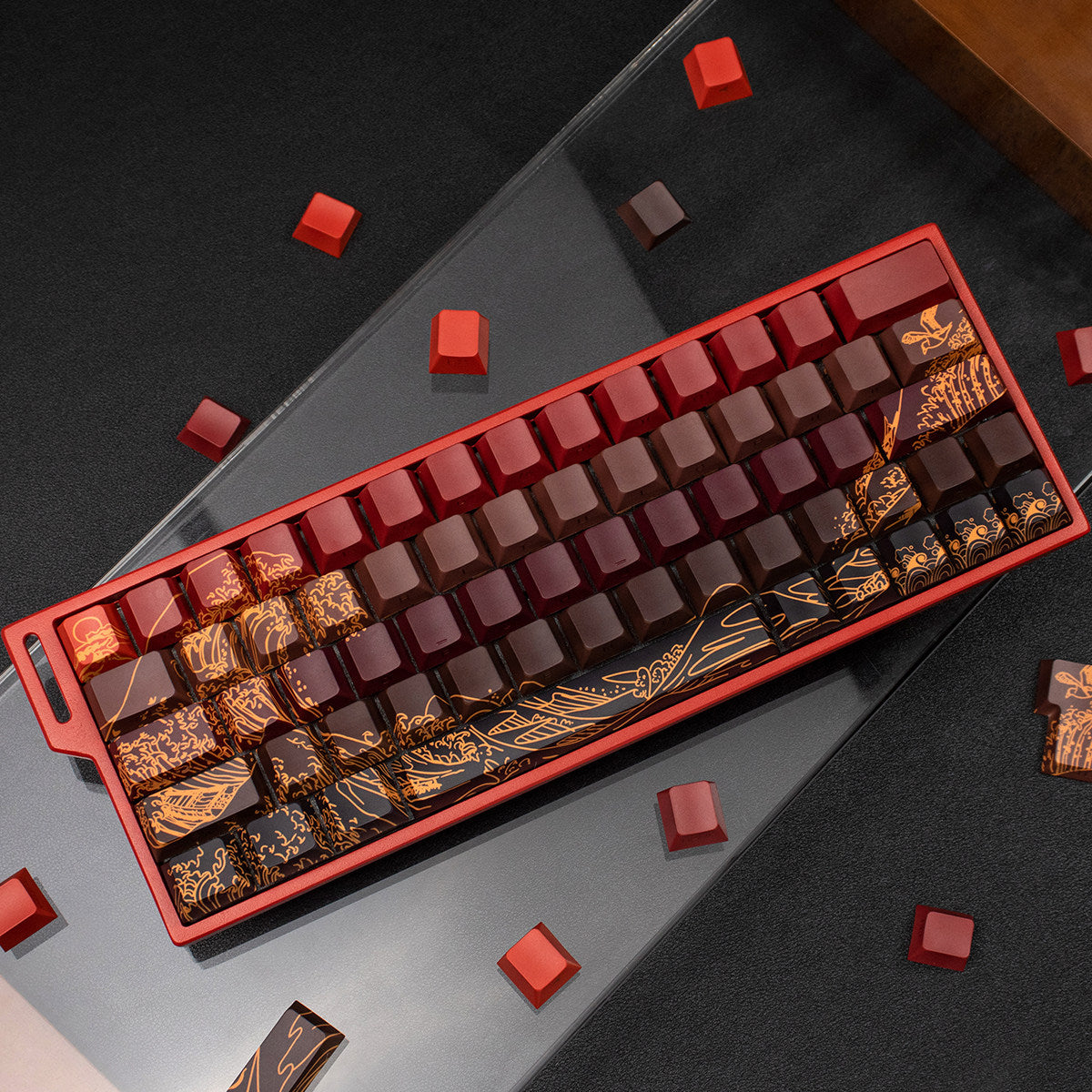 Ukiyo-e Theme Side-Lit Shine Through Keycaps White Red Black keycaps - Diykeycap