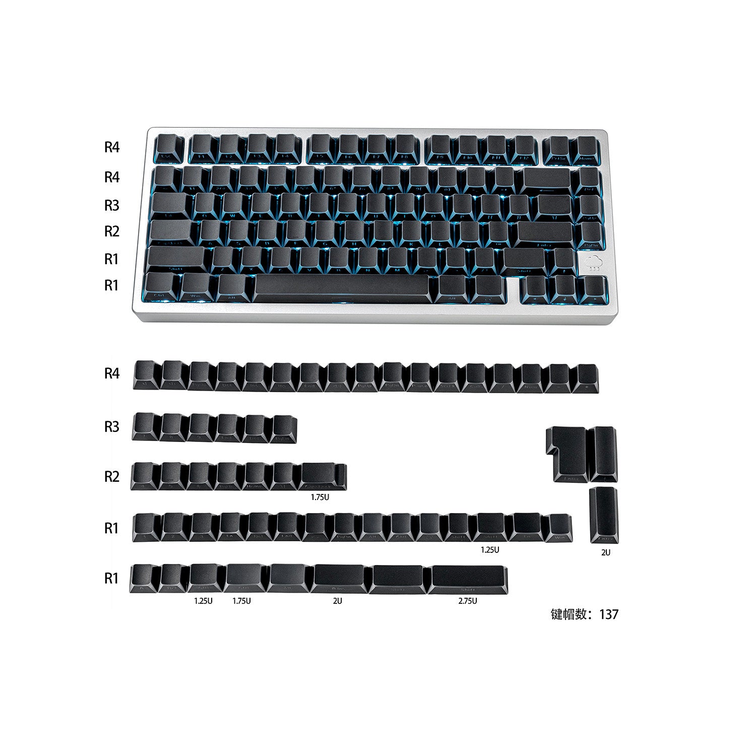 White/Black Reflection keycaps