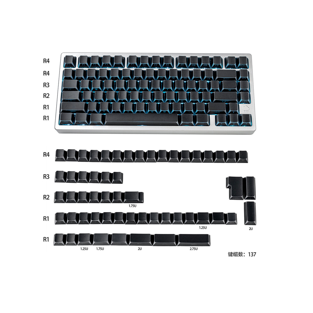 White/Black Reflection keycaps - Diykeycap