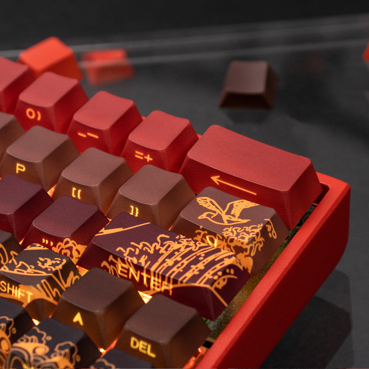 Ukiyo-e Theme Side-Lit Shine Through Keycaps White Red Black keycaps