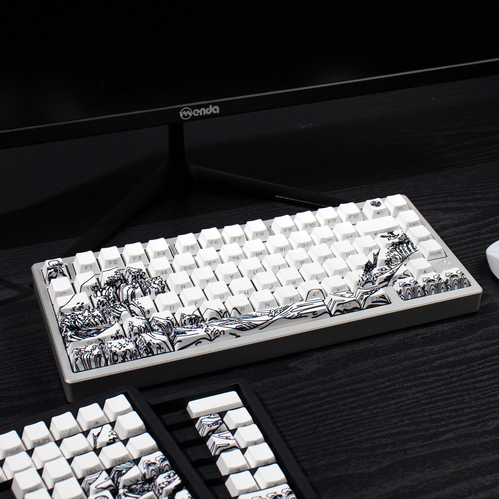 Ukiyo-e Theme Side-Lit Shine Through Keycaps White Red Black keycaps