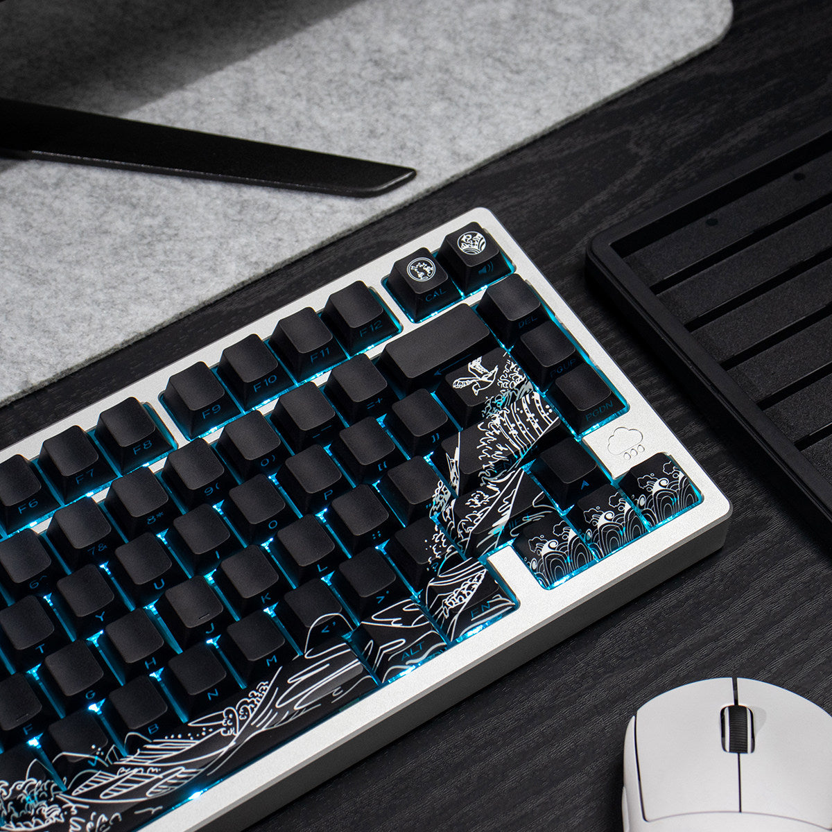 Ukiyo-e Theme Side-Lit Shine Through Keycaps White Red Black keycaps - Diykeycap