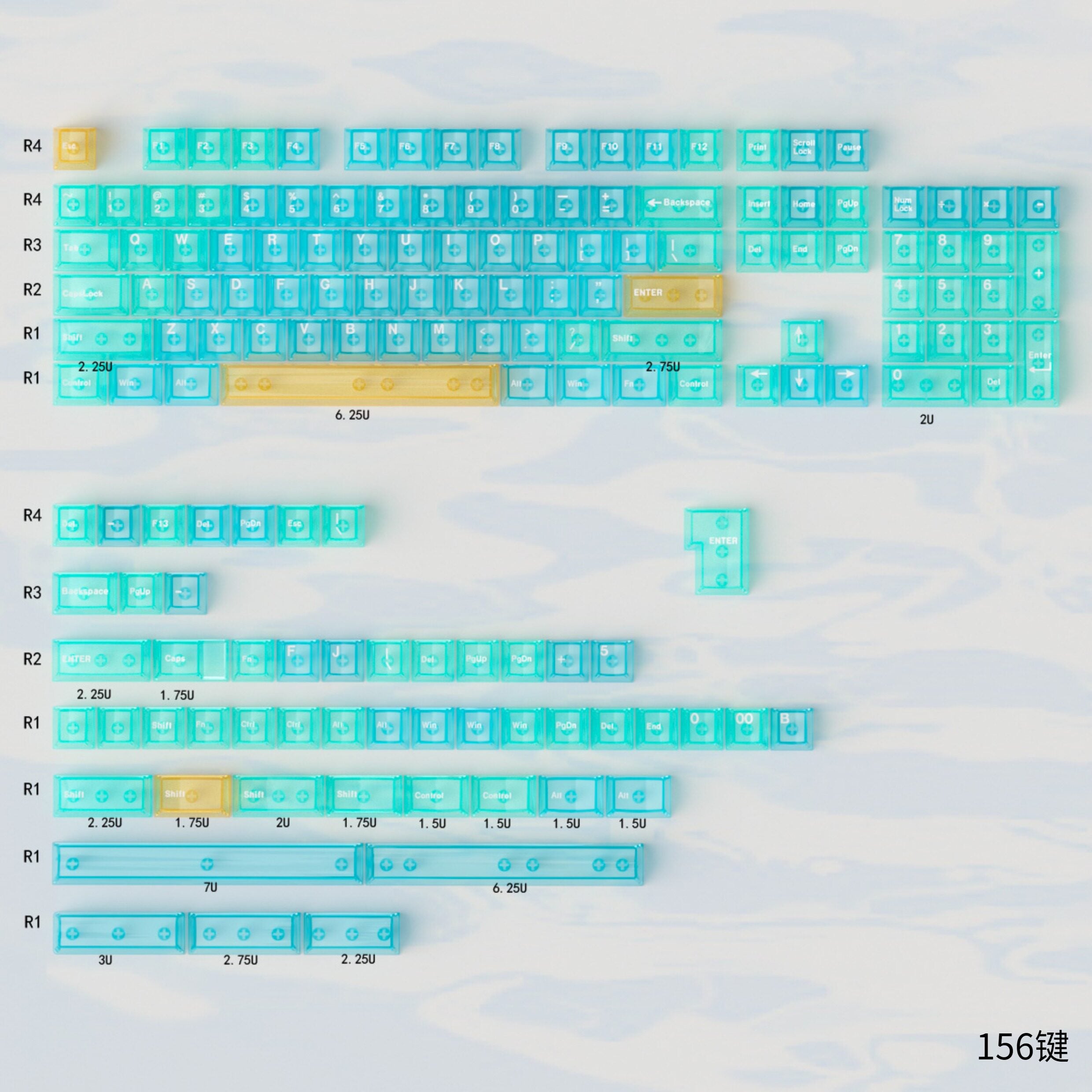 Hawaii Gradient Blue Translucent Complete Set - Diykeycap