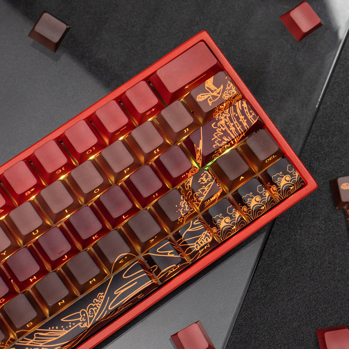 Ukiyo-e Theme Side-Lit Shine Through Keycaps White Red Black keycaps - Diykeycap
