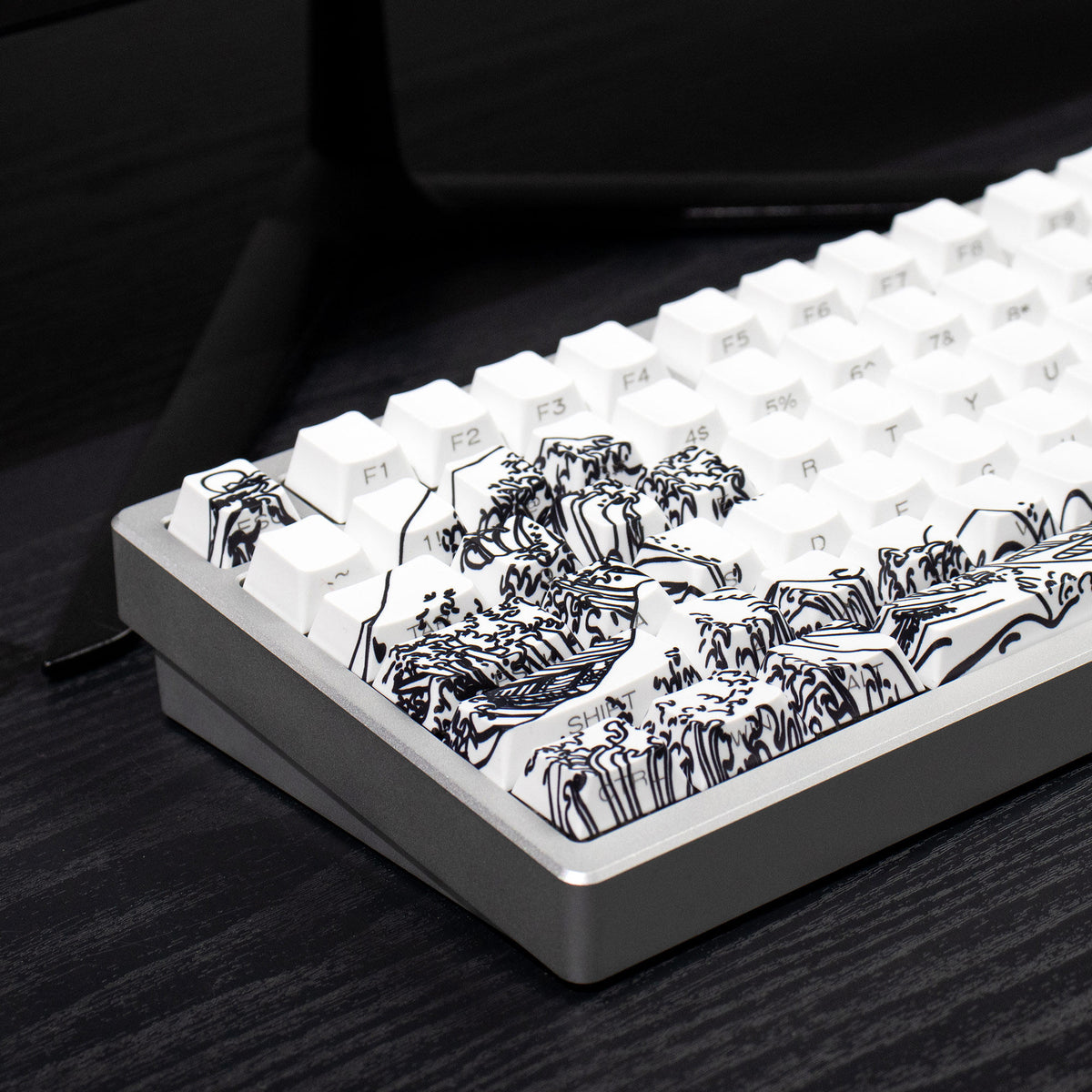 Ukiyo-e Theme Side-Lit Shine Through Keycaps White Red Black keycaps - Diykeycap