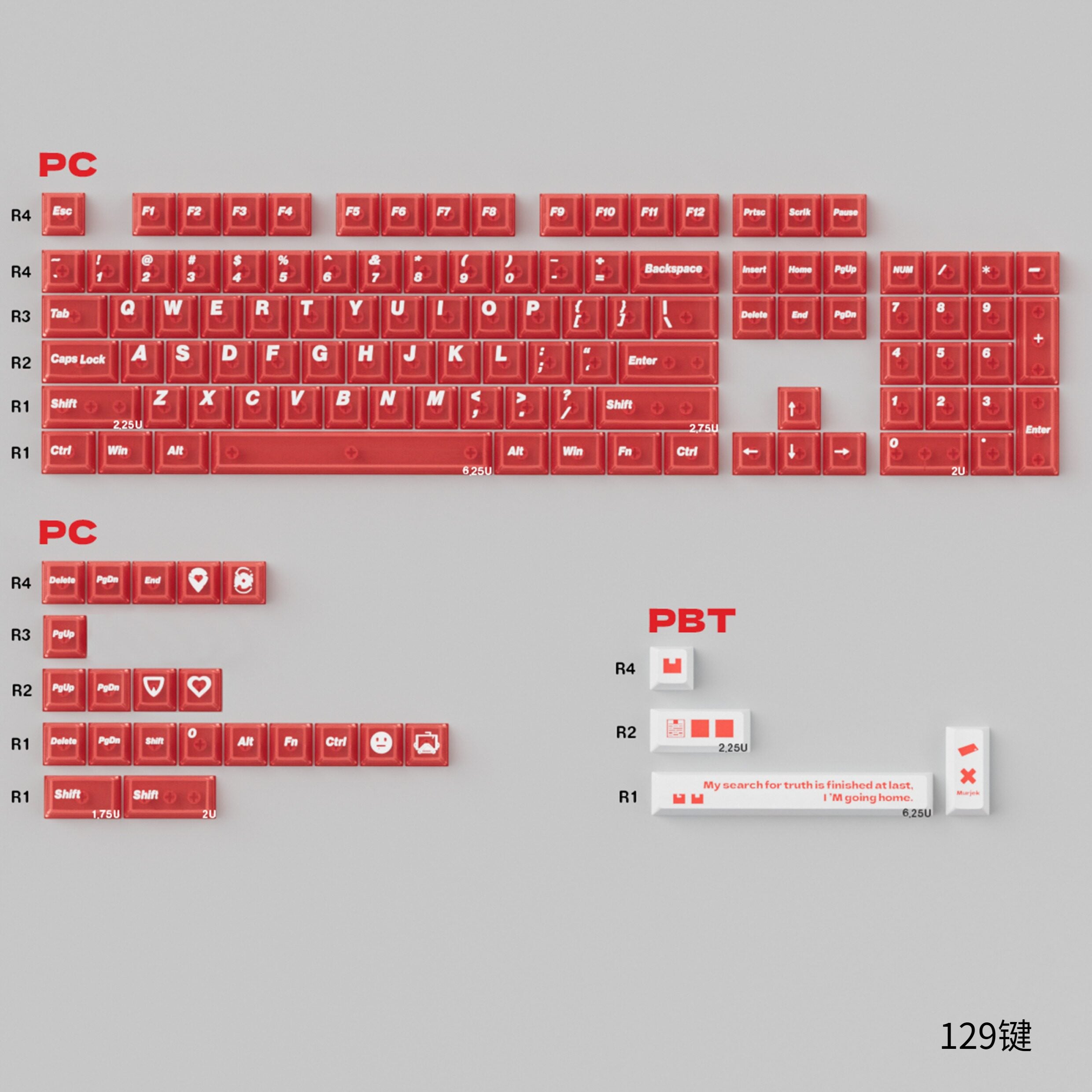 Frosted Translucent Red PBT keycaps - Diykeycap