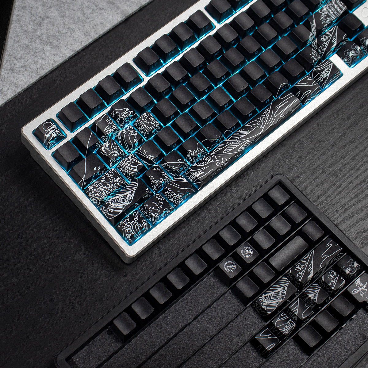 Ukiyo-e Theme Side-Lit Shine Through Keycaps White Red Black keycaps