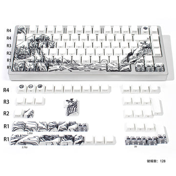 Ukiyo-e Theme Side-Lit Shine Through Keycaps White Red Black keycaps - Diykeycap