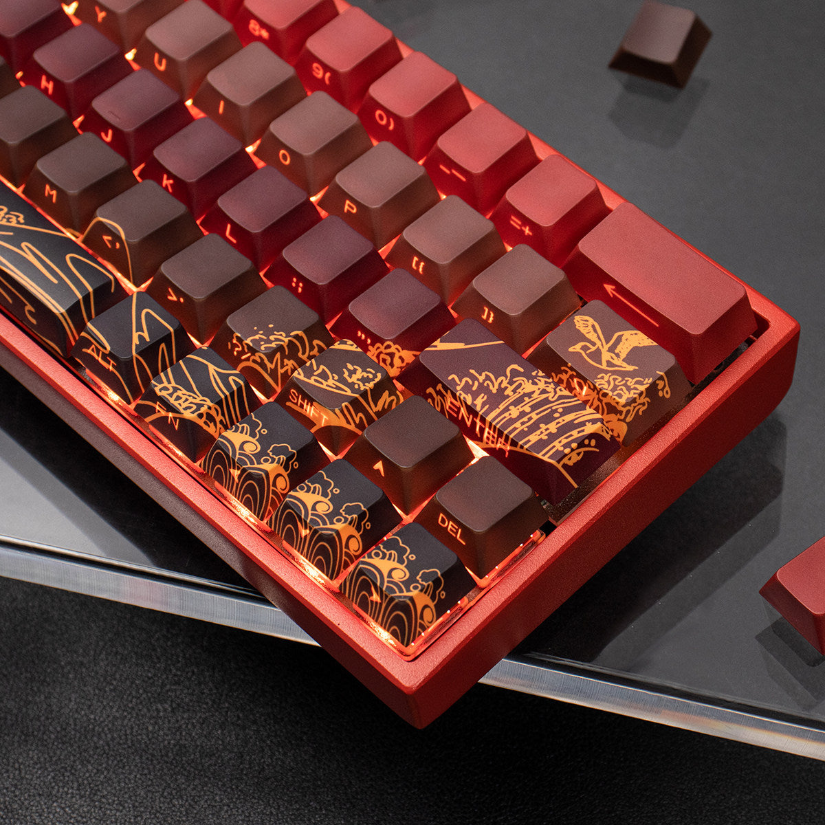Ukiyo-e Theme Side-Lit Shine Through Keycaps White Red Black keycaps
