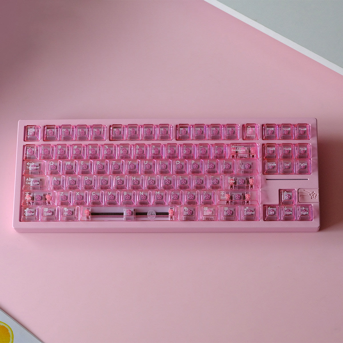 Pink Transparent PBT keycaps - Diykeycap