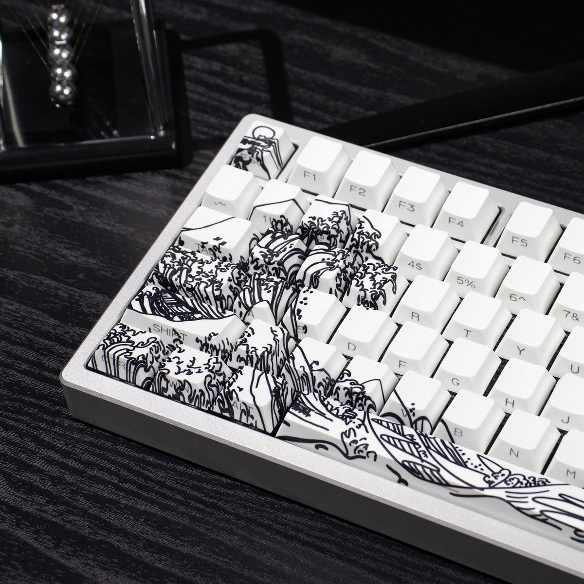 Ukiyo-e Theme Side-Lit Shine Through Keycaps White Red Black keycaps - Diykeycap