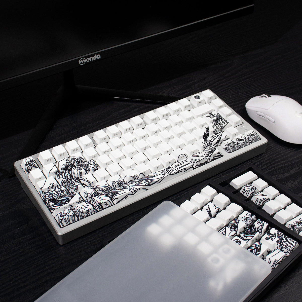Ukiyo-e Theme Side-Lit Shine Through Keycaps White Red Black keycaps - Diykeycap