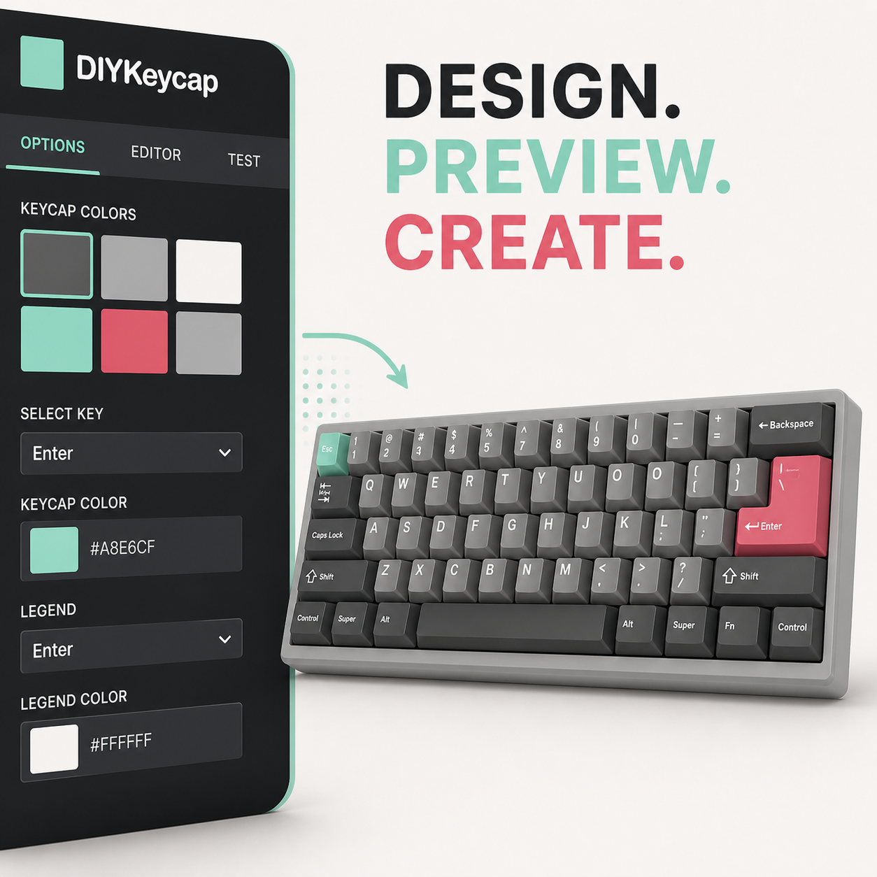 DIYKeycap visual editor and live custom keyboard preview