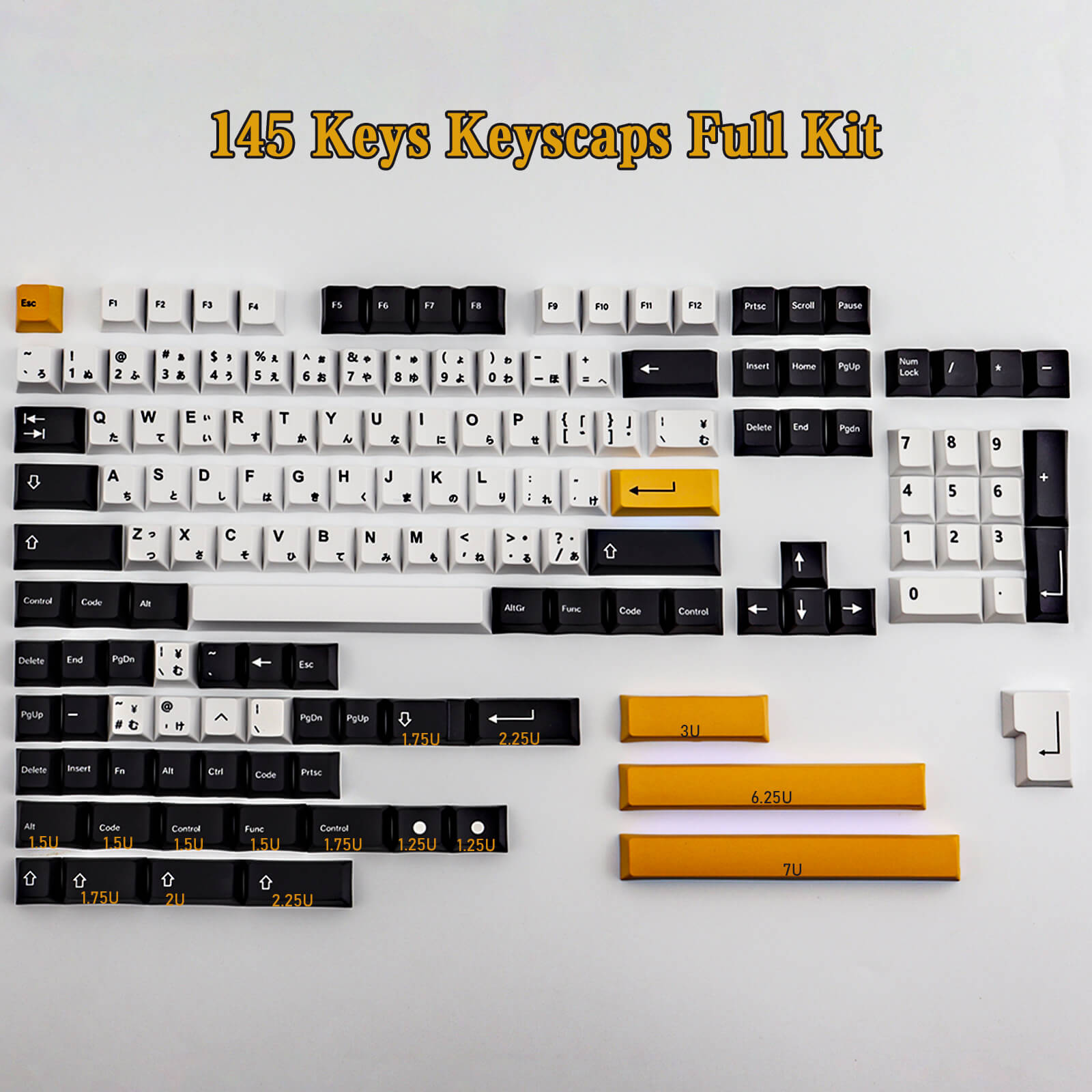 145 Keys Black and Yellow Japanese keycap - Diykeycap