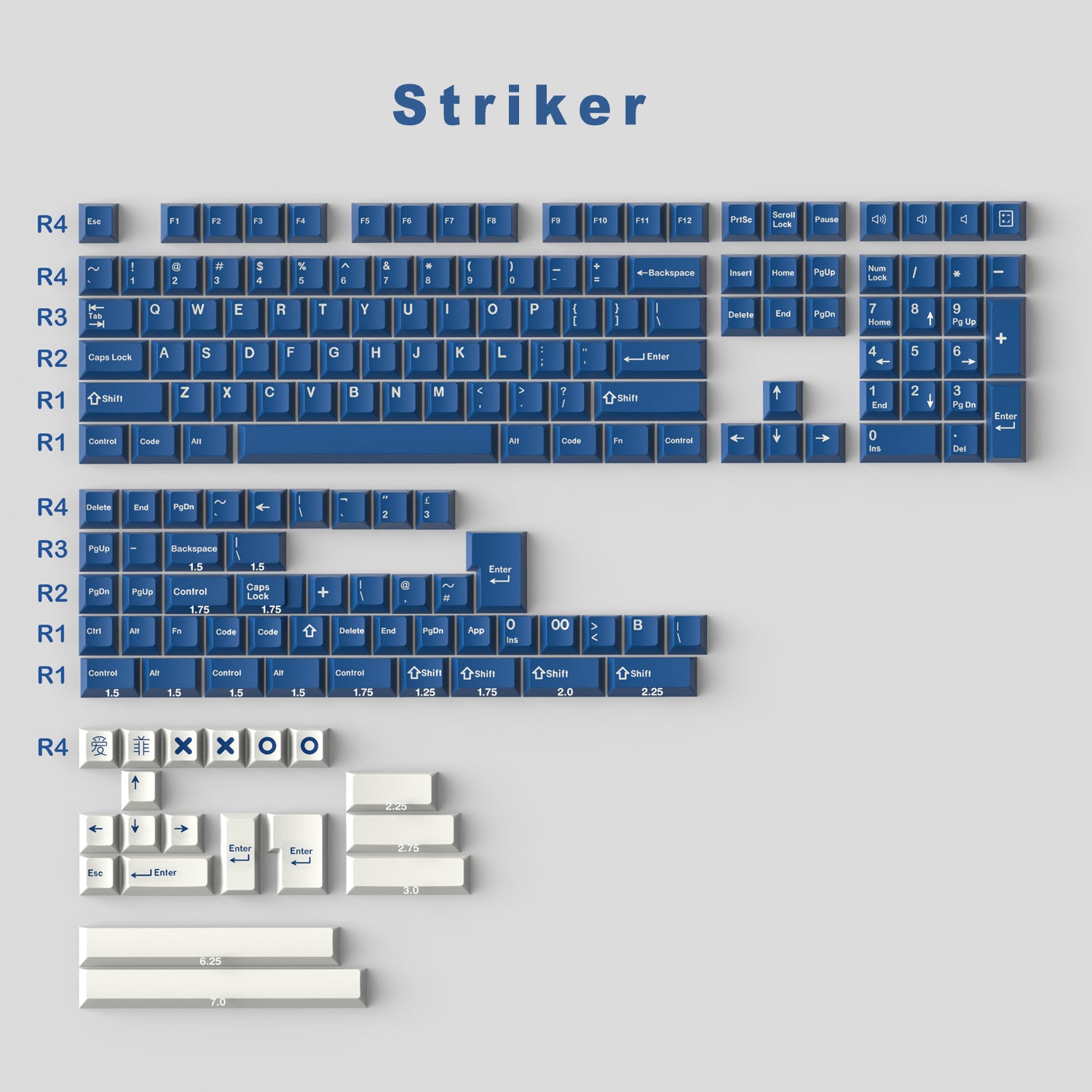 171 Keys ABS DOUBLE SHOT Striker Keycaps - Diykeycap