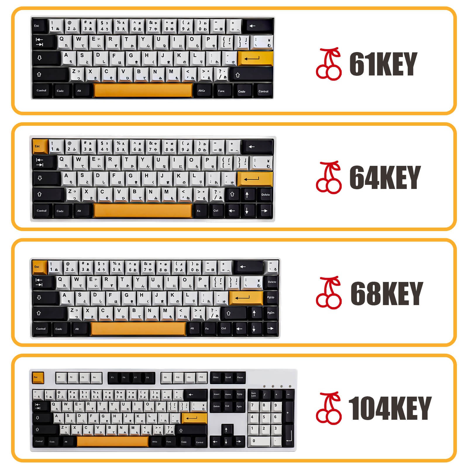 145 Keys Black and Yellow Japanese keycap - Diykeycap