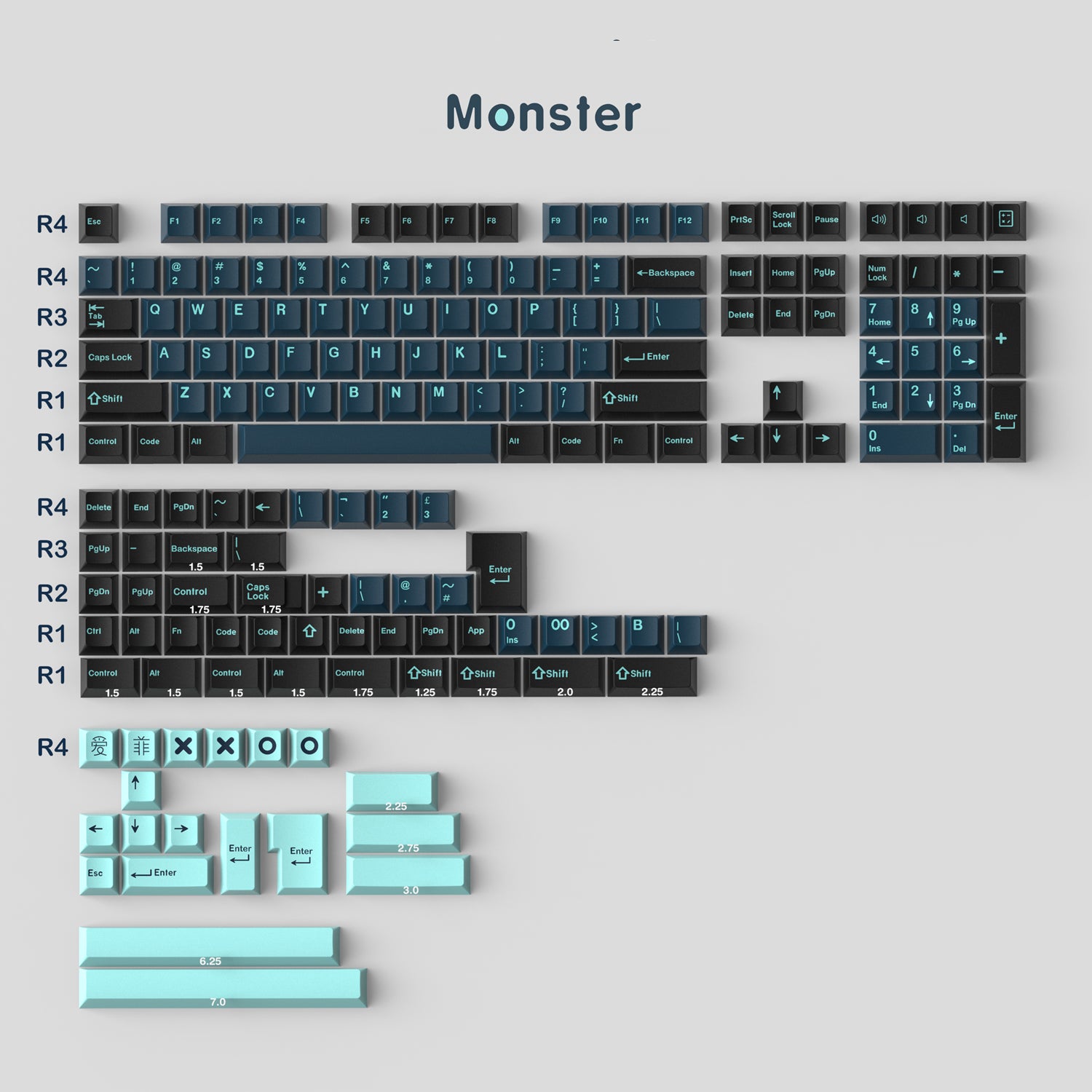 171 key ABS Double Shot Keycap Heavy industry/Monster Keycaps - Diykeycap