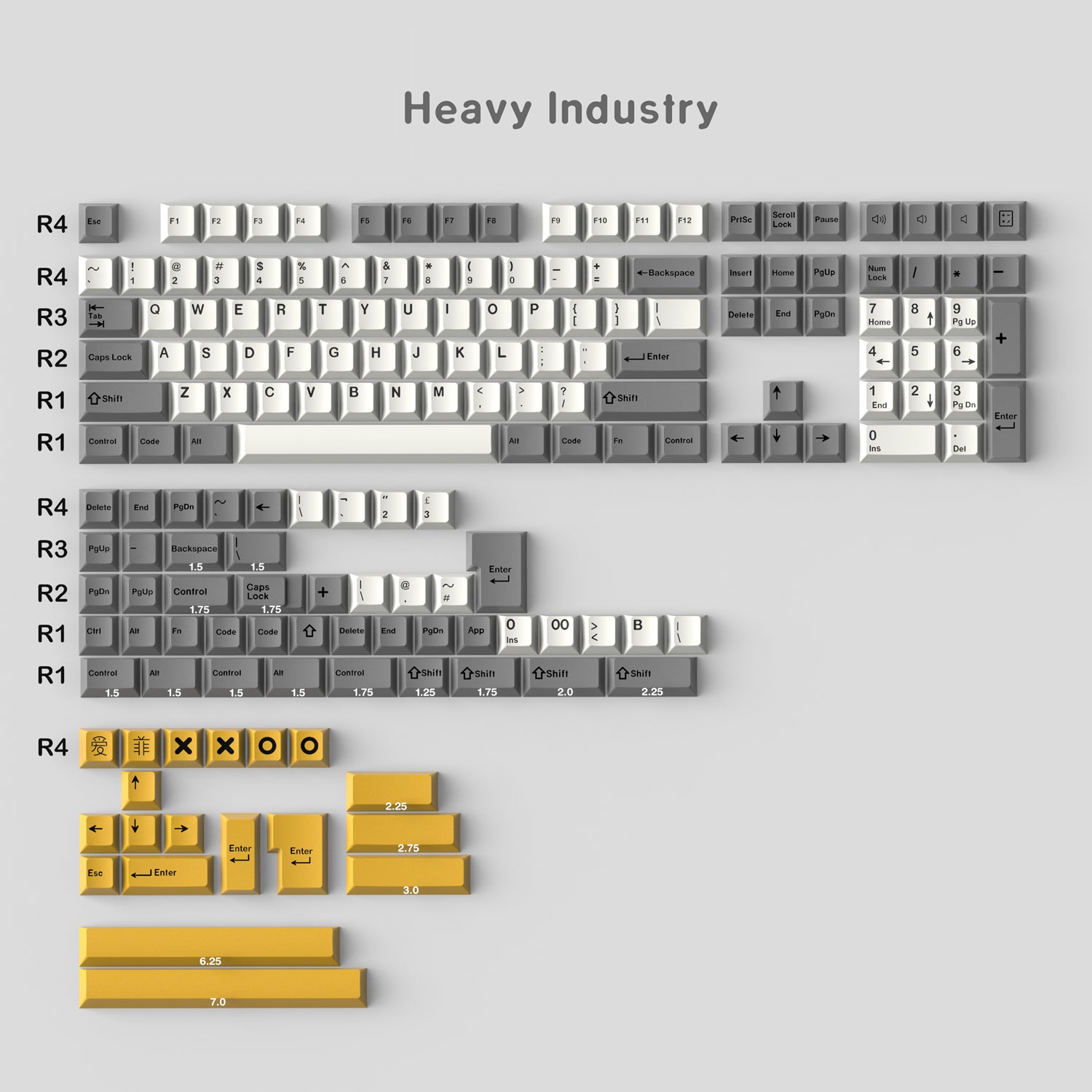 171 キー ABS ダブル ショット キーキャップ 重工業/モンスター キーキャップ | Diykeycap