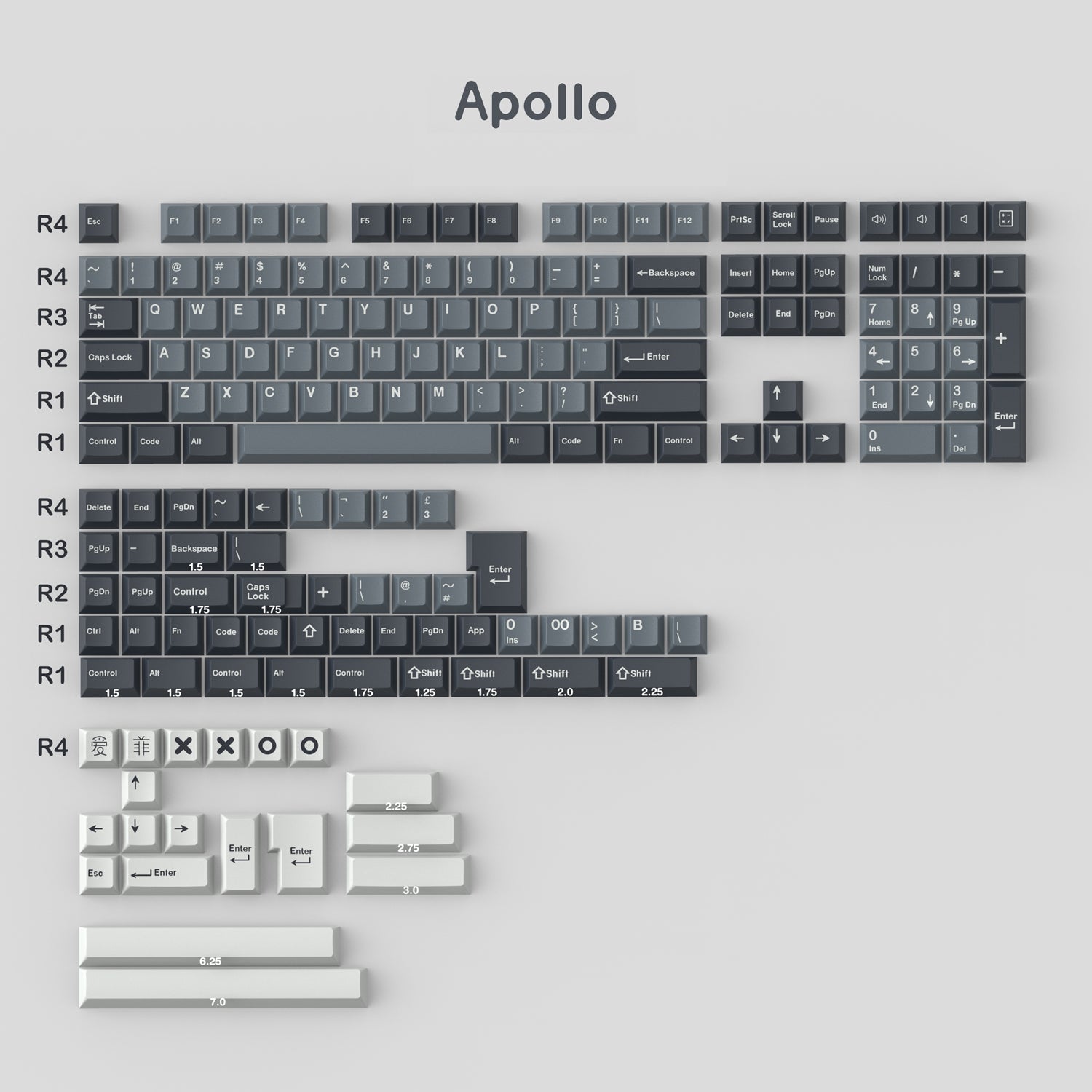 171 keys ABS Double Shot Apollo Keycaps - Diykeycap