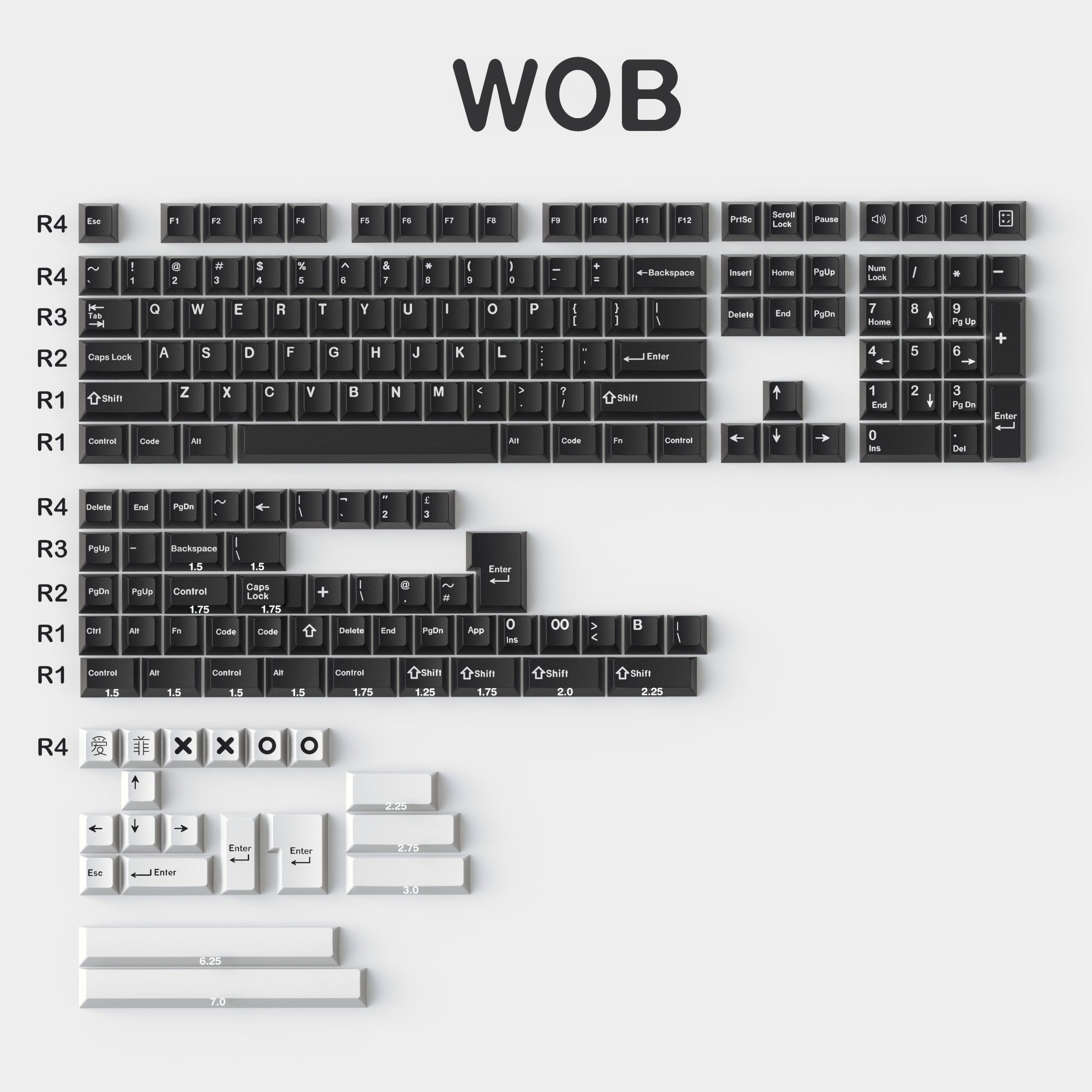 171 keys ABS Double Shot WOB/Bow Keycaps - Diykeycap