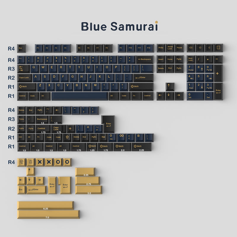 173 key ABS Double Shot Blue Samurai Keycaps - Diykeycap