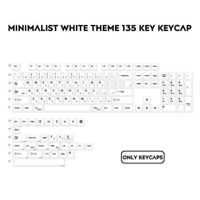 PBT 135 Keys Cherry Profile DYE-Sub  Japanese Keycap Minimalist White Theme Minimalist Style Suitable For Mechanical Keyboard - Diykeycap