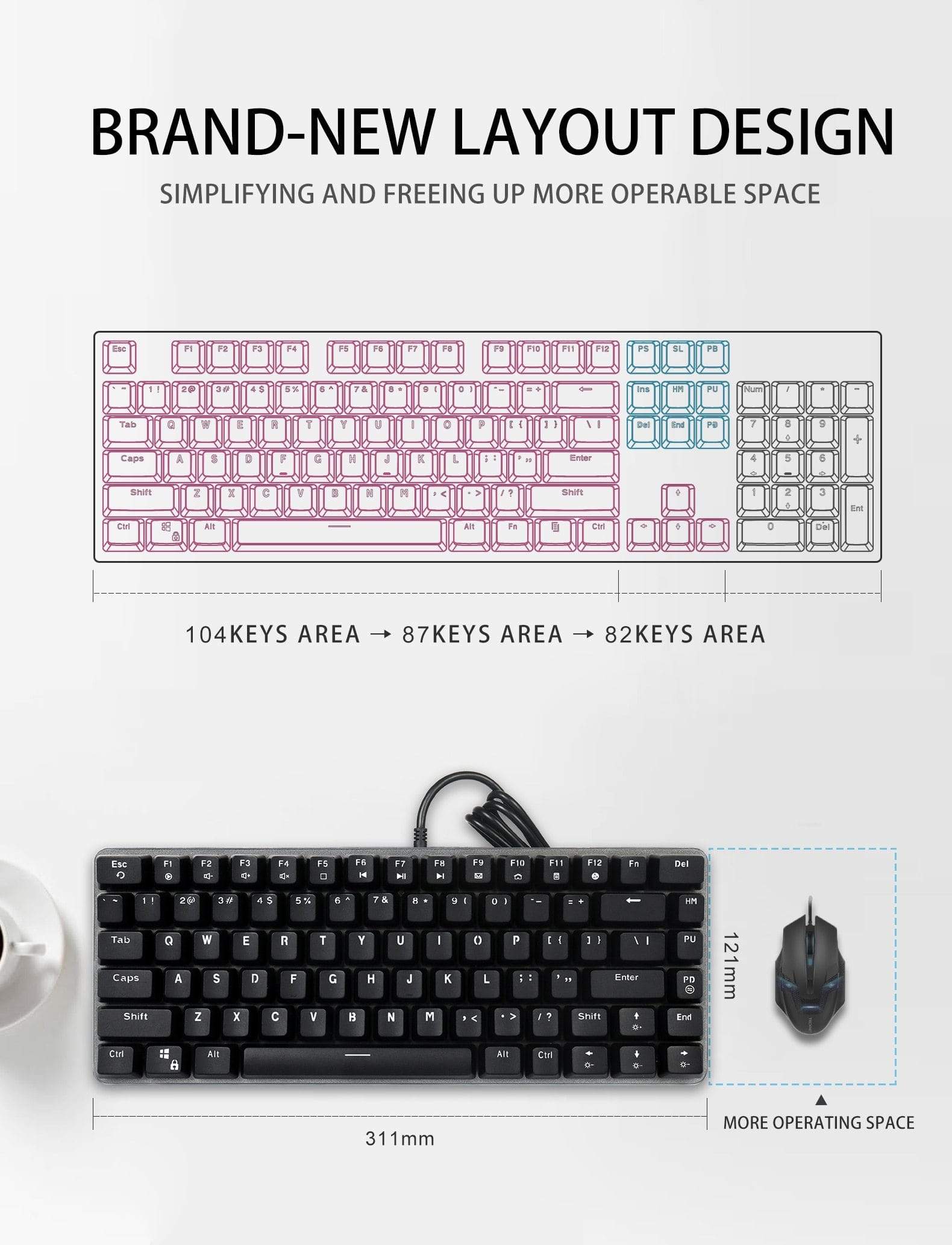 82-key portable mechanical keyboard, multiple shaft options, backlit design wired gaming office keyboard - Diykeycap